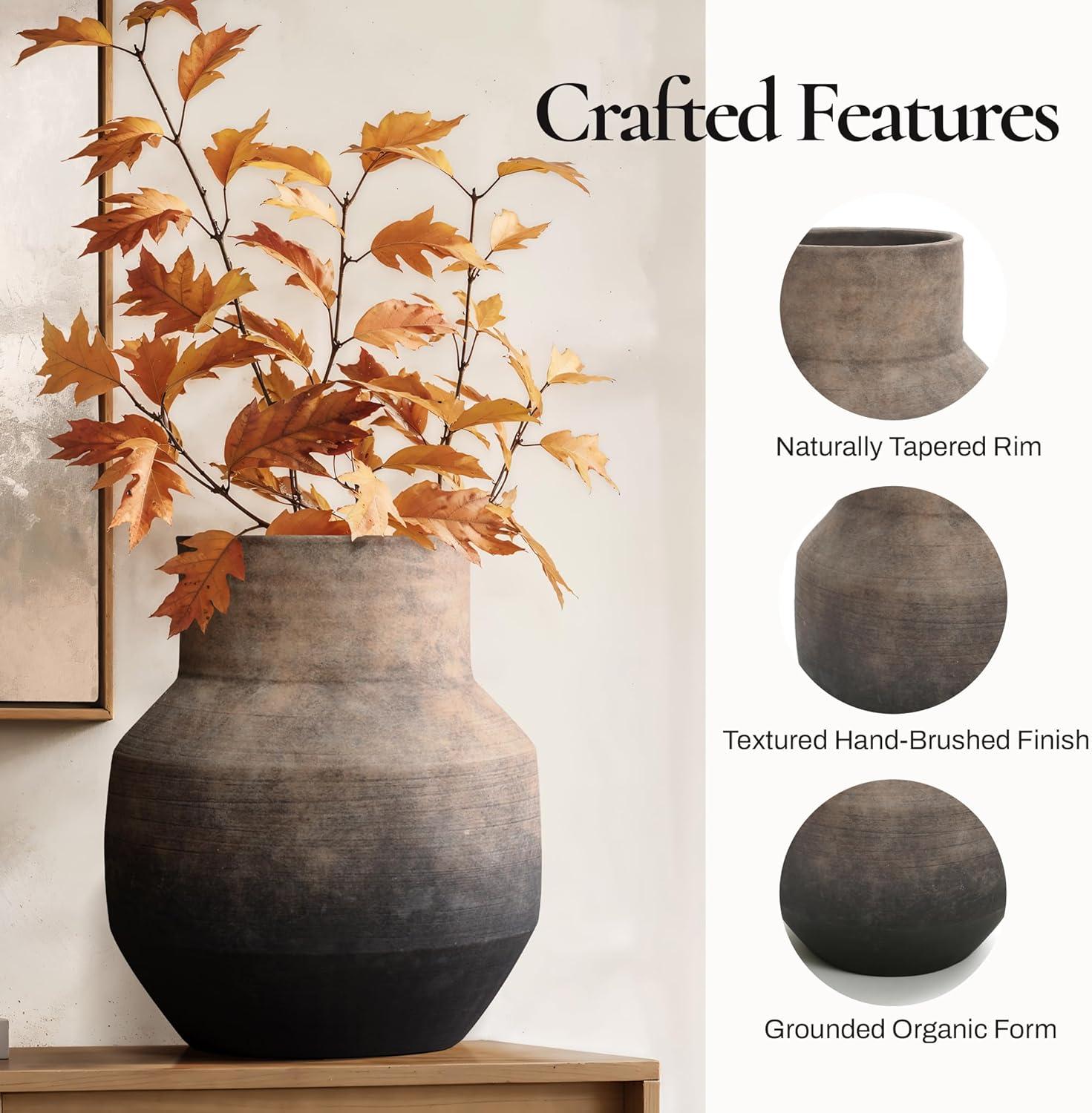 LuxenHome Brown Ombre Terracotta 11.4-Inch Round Vase