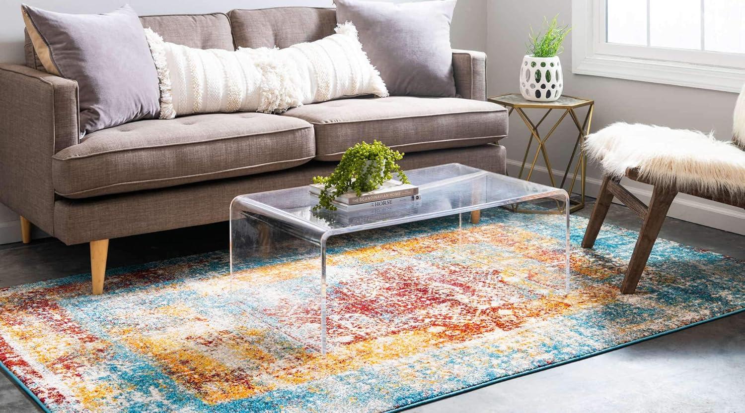 Handmade Tufted Rectangular Easy-Care Rug 4' x 6' in Blue Hues