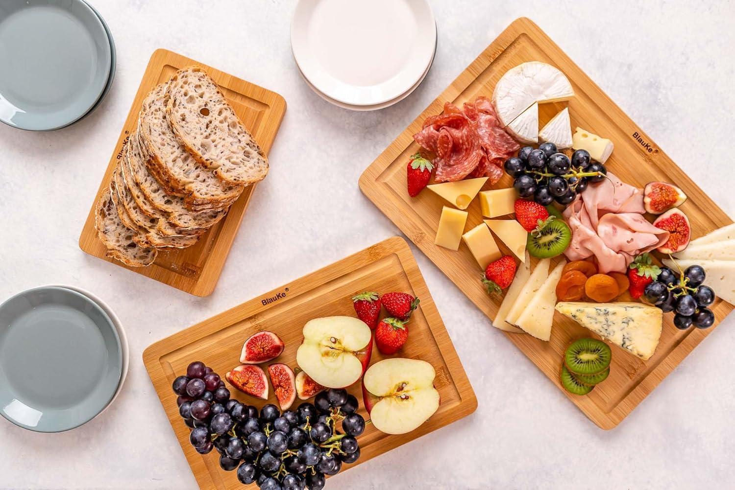BlauKe Set of 3 Bamboo Cutting Boards with Juice Groove