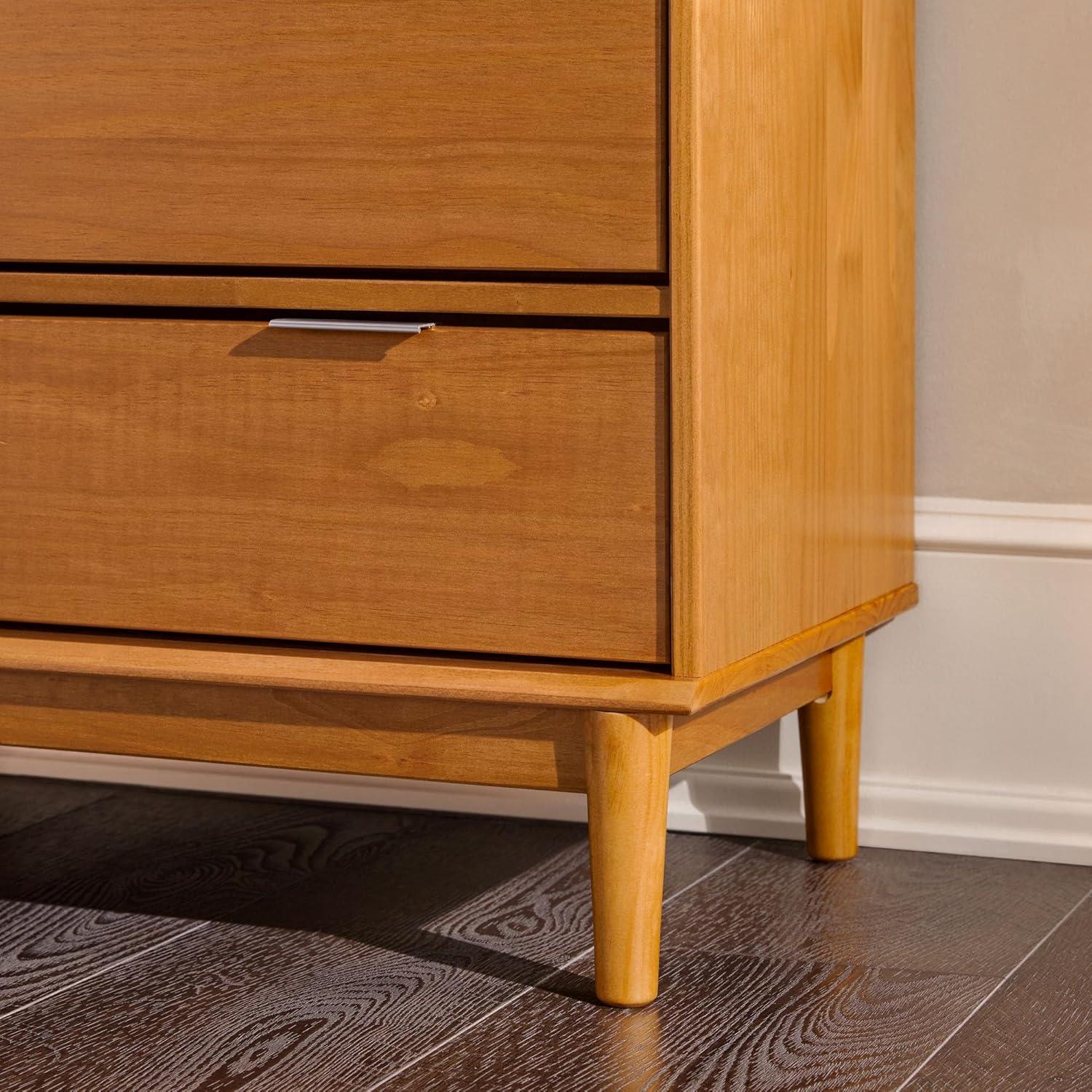 Caramel Solid Wood Mid-Century Modern 6-Drawer Tall Dresser