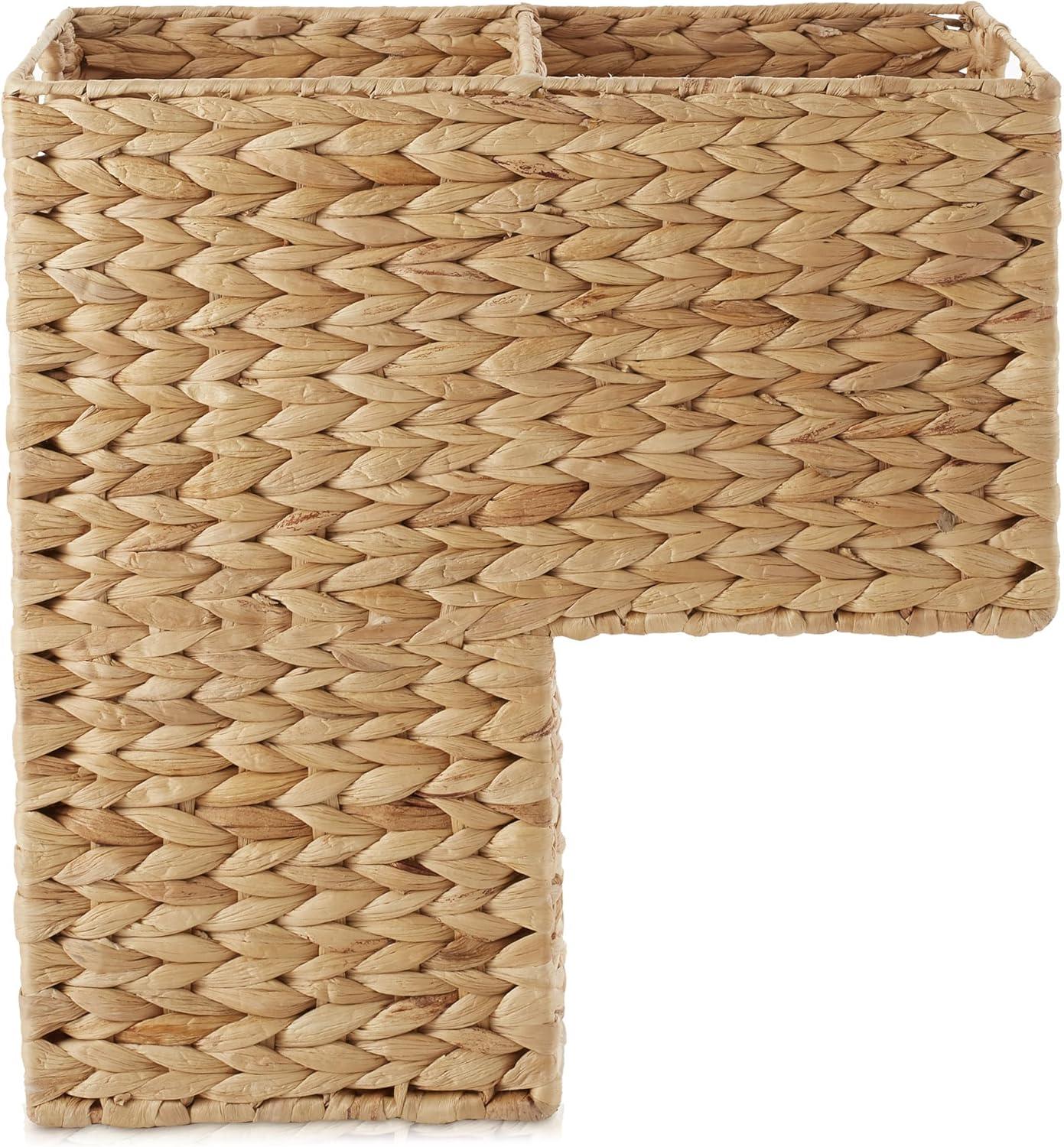 Casafield Stair Basket with Handles, Natural - Woven Water Hyacinth Staircase Step Organizer Bin