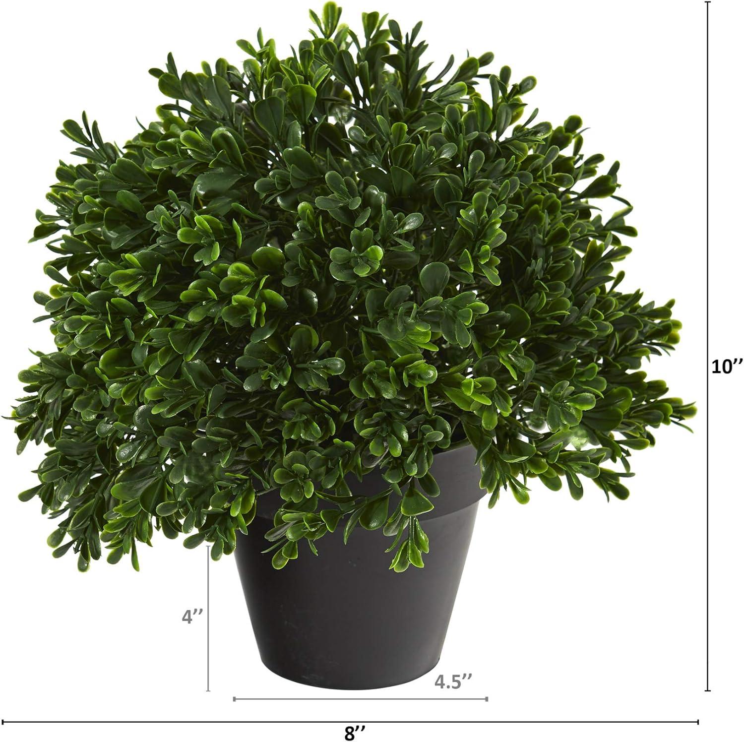 Verdant Boxwood 10" Artificial Topiary in Plastic Pot for Outdoor Use