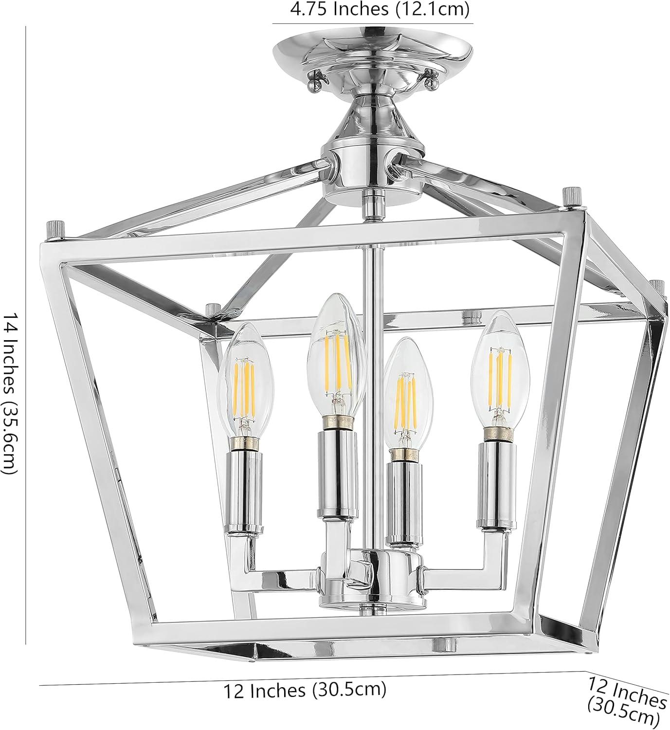 Plains Mini Lantern 12 in. 4-Light Chrome Iron Modern Farmhouse LED Flush Mount