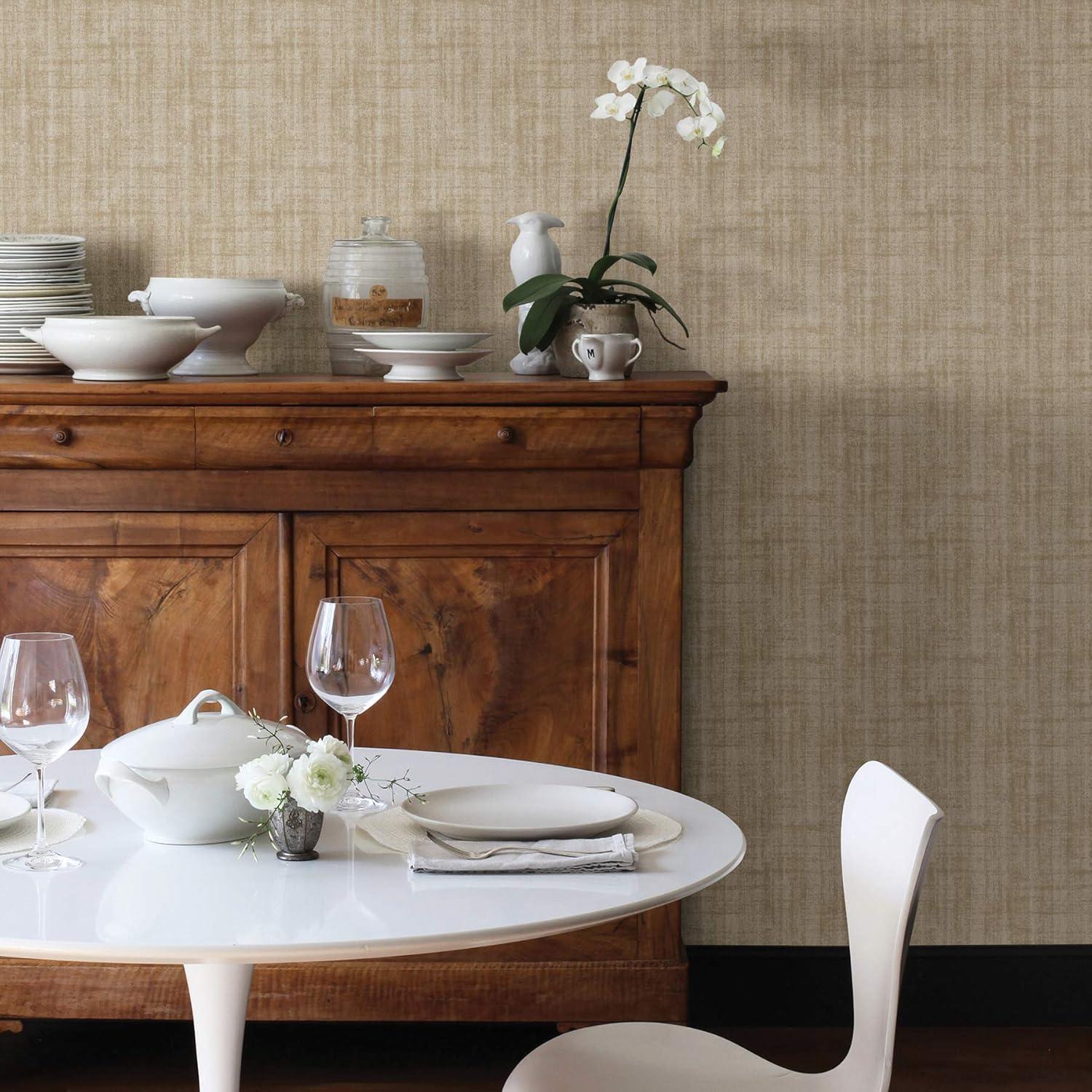 Aurum Linen Neutral Peel and Stick Wallpaper, Self-Adhesive Vinyl