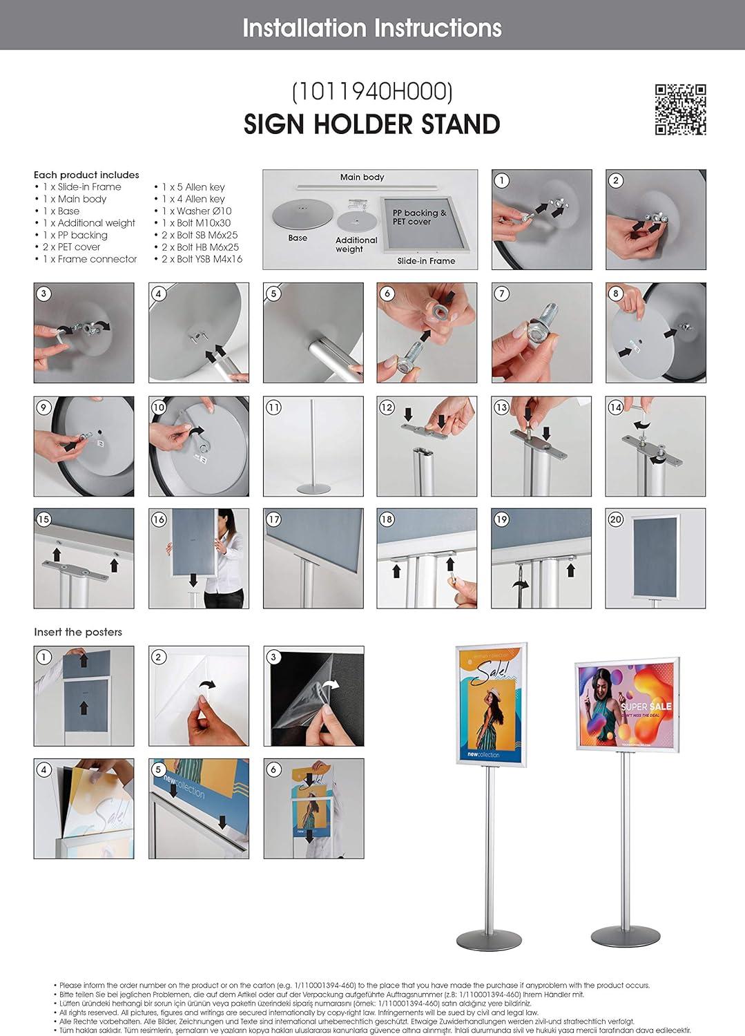 Black Aluminum Floor Standing Double-Sided Poster Holder