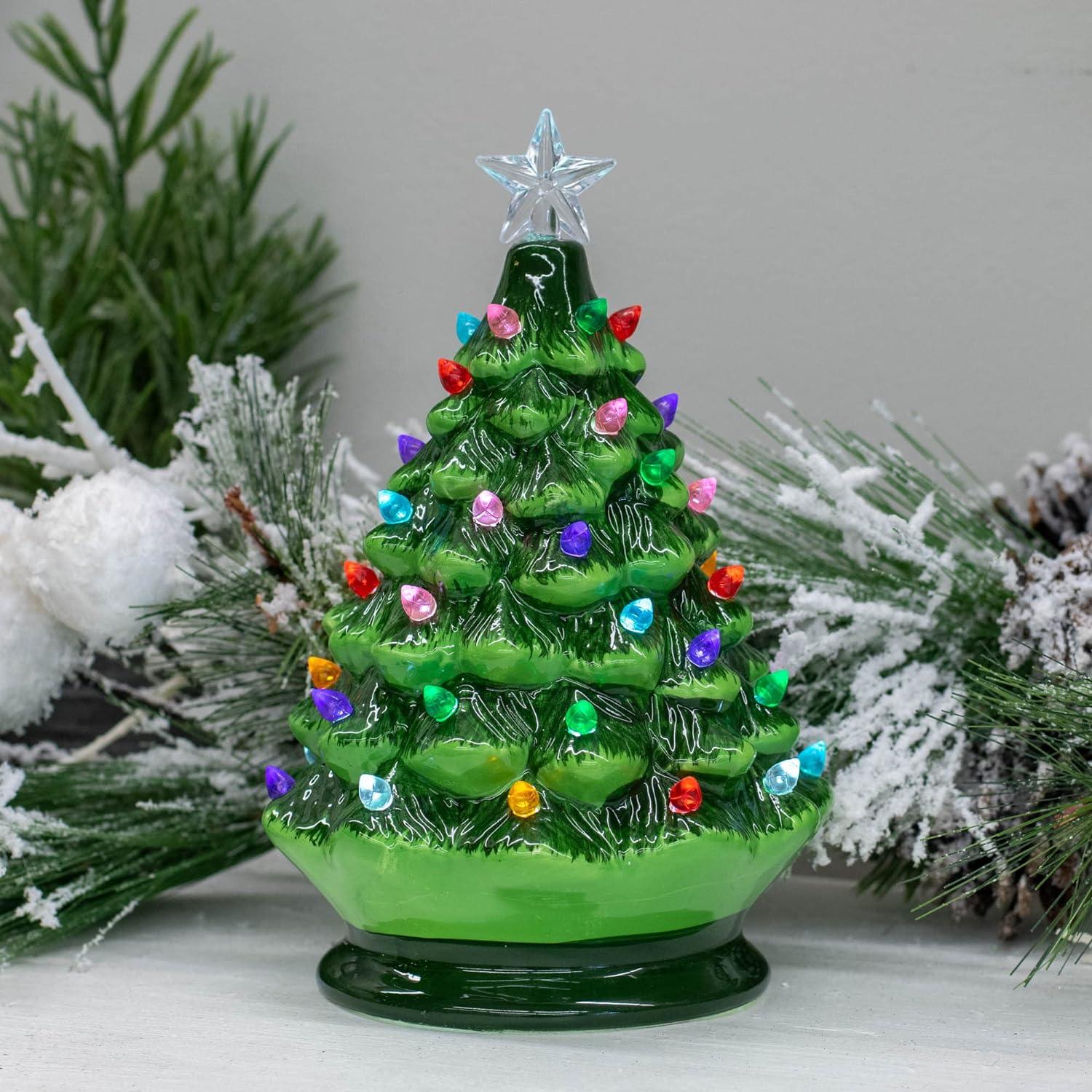 Nostalgic Ceramic Christmas Tree with Multicolored Lights, 8 Inch