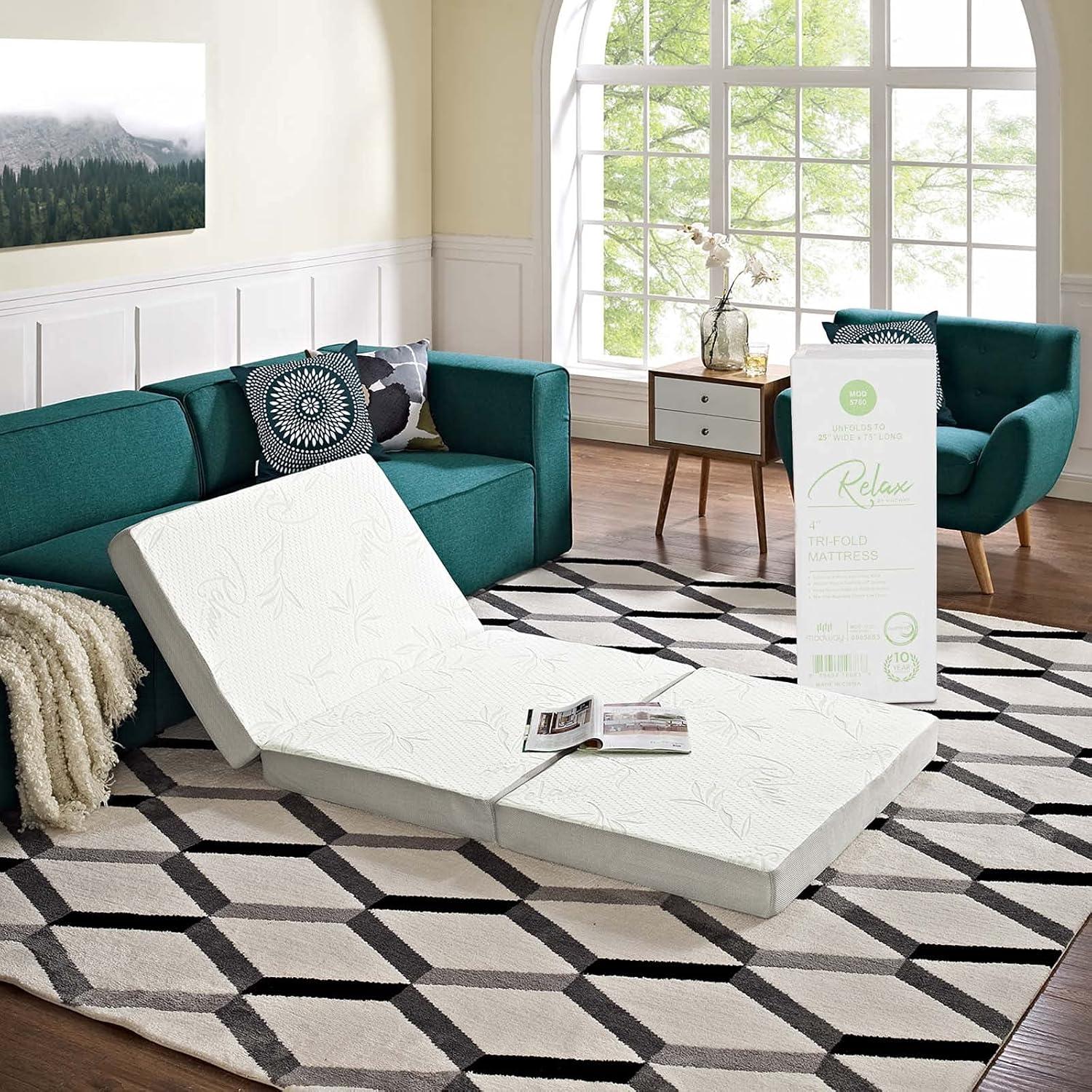 Modway Relax Modern Memory Foam Tri-Fold Mattress Topper - White