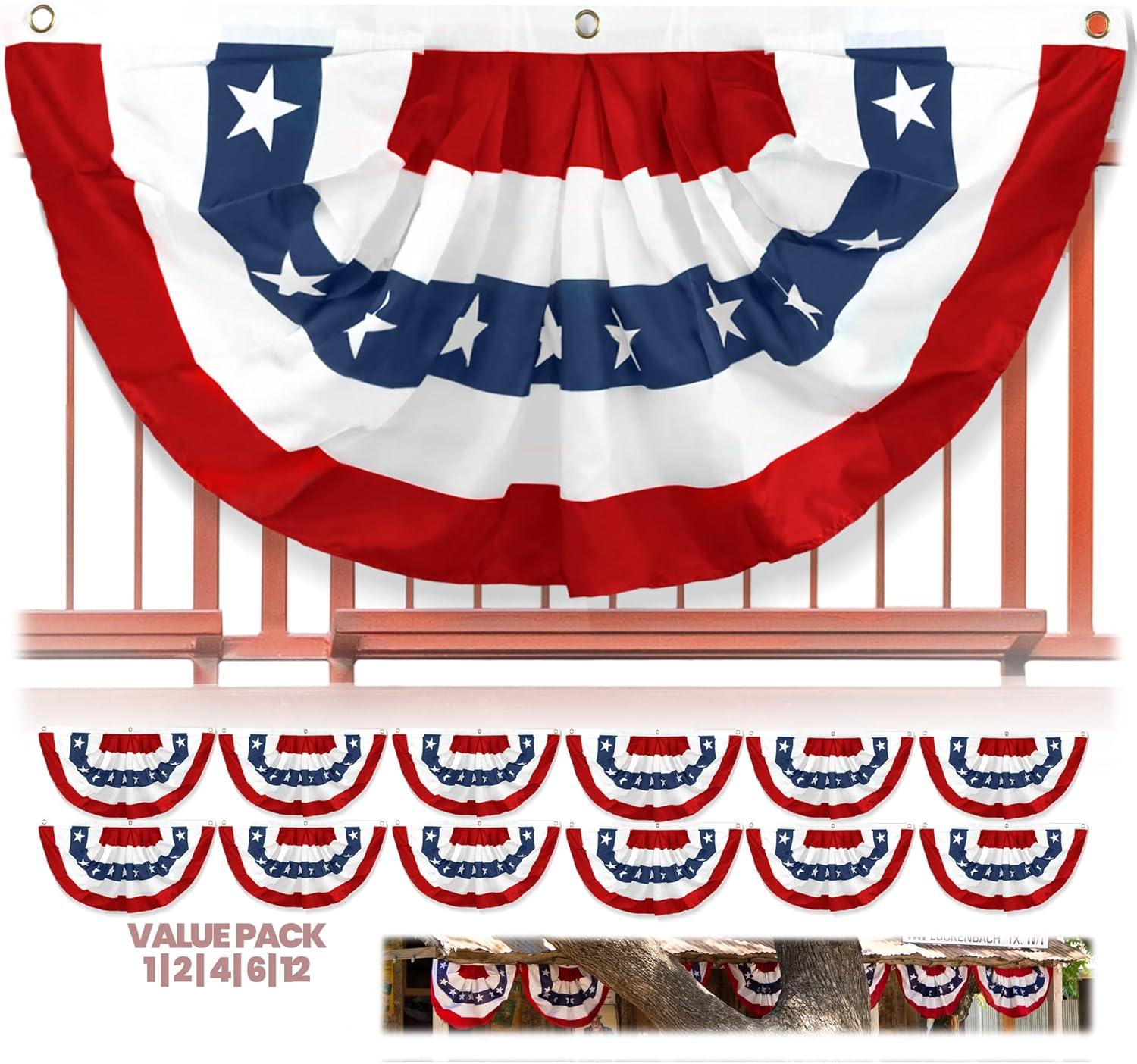 ANLEY USA Pleated Fan Flag, 1.5x3 ft American US Bunting Flag - United States 1.5 x 3 Ft Half Fan Banner （1 Pack）