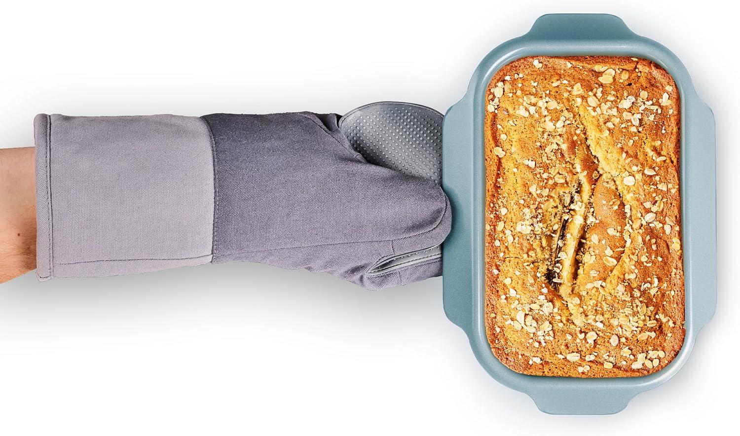 Teal Carbon Steel Non-Stick Loaf Pan with Easy Pull Handles