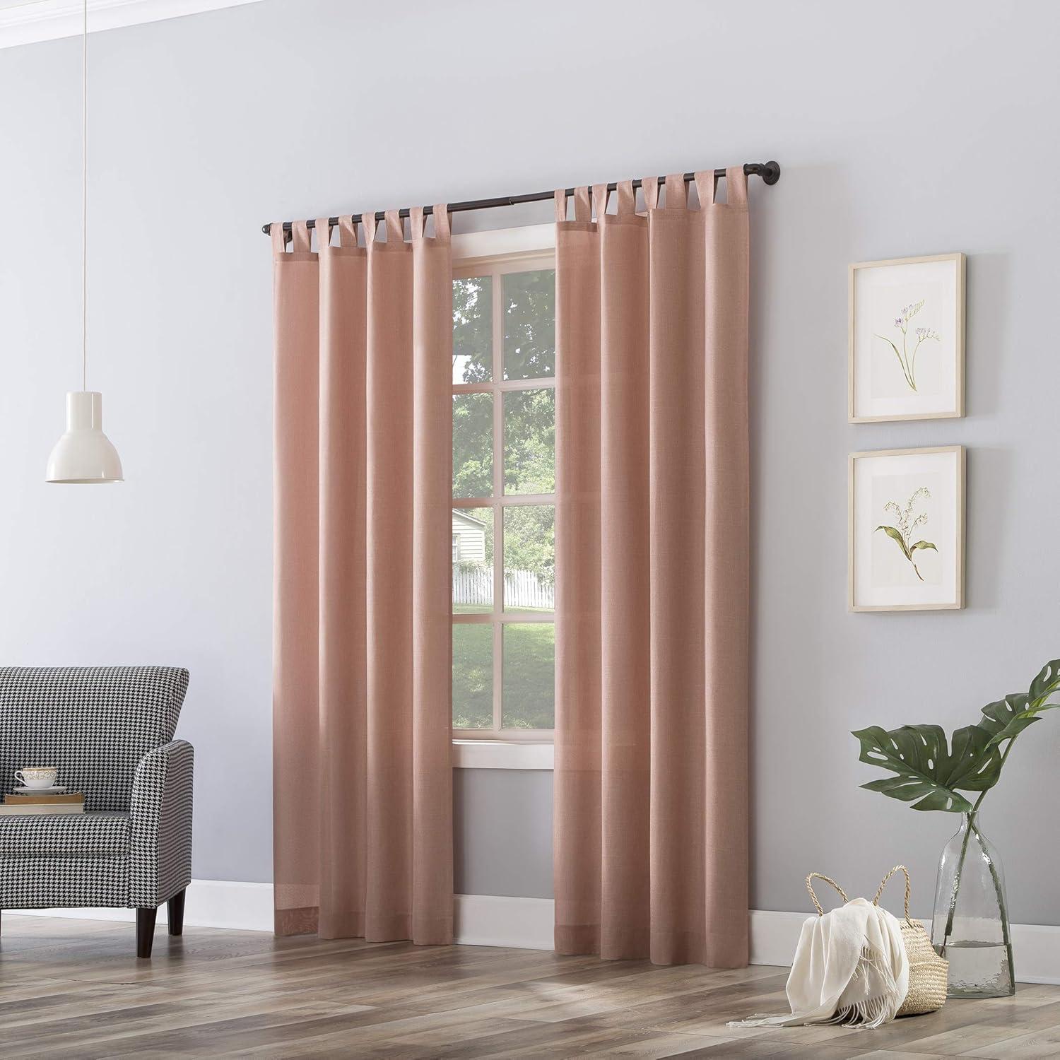 40"x84" No. 918 Light Filtering Semi-Sheer Joshua Heathered Texture Tab Top Curtain Panel Pink: Modern Sheer Curtain