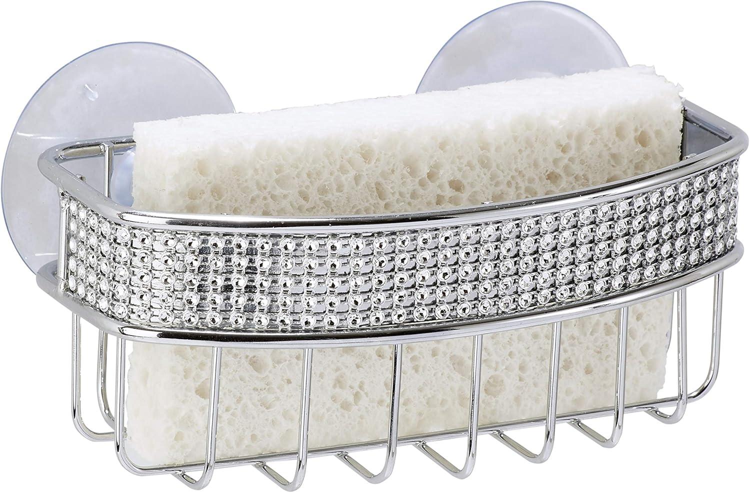 Kitchen Details Sponge Holder with 2 Suction Cups Metal Sink Caddy, Chrome, 5.71" x 2.76" x 2.36"