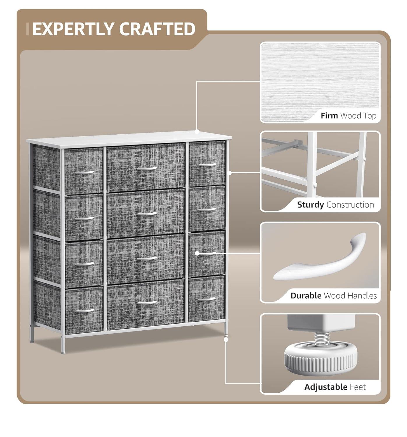 Sorbus 12 Drawers Dresser with Steel Frame and Wood Top
