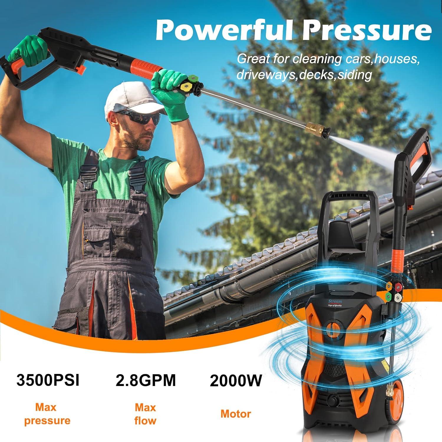 4000 PSI Orange and Black Electric Pressure Washer with 20 FT Hose