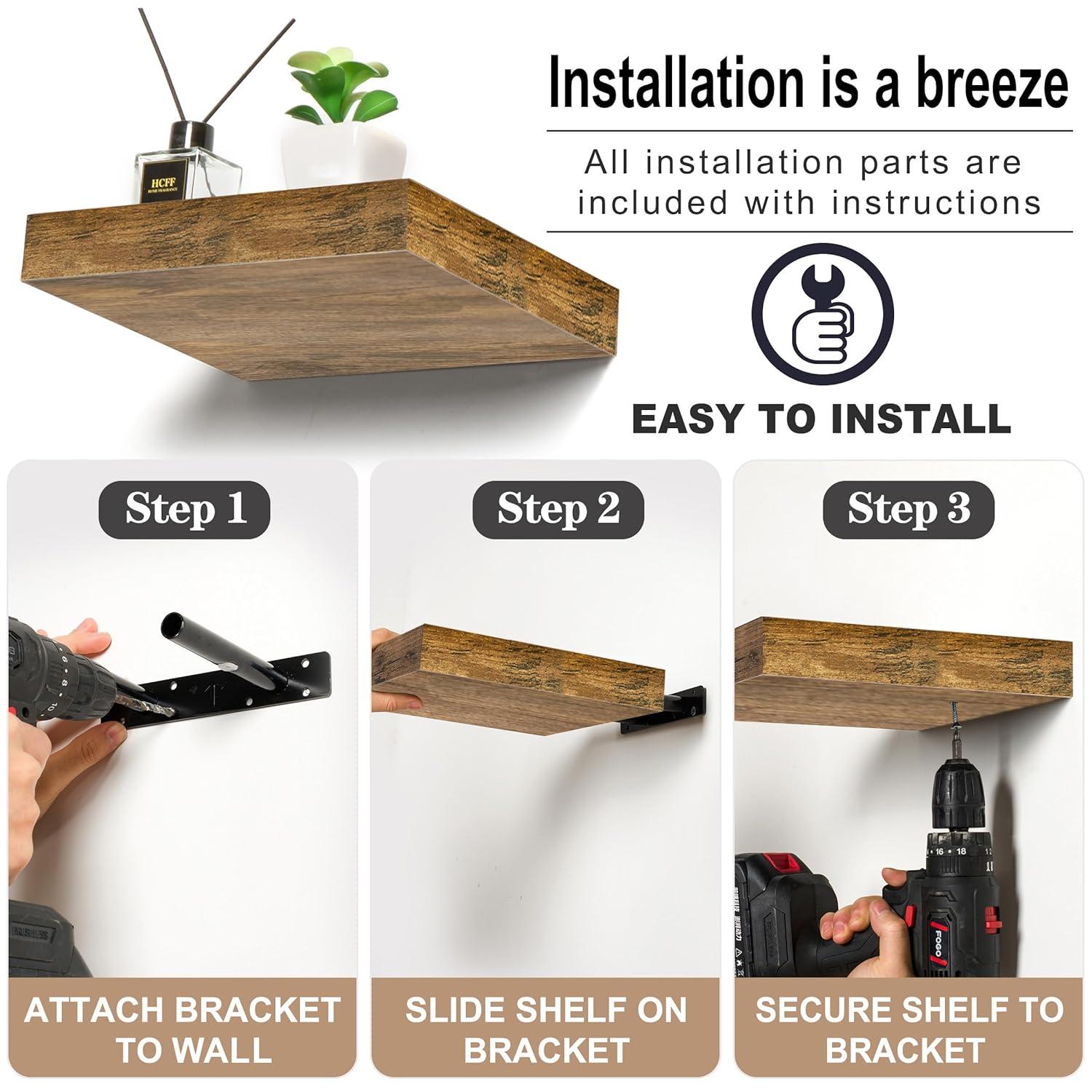 Sorbus Floating Shelves with Invisible Mounting Set of 3