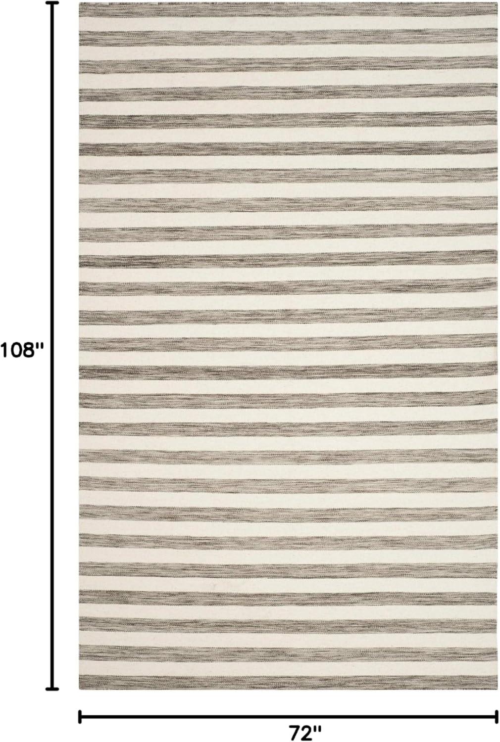 SAFAVIEH Dhurrie Joetta Striped Moroccan Wool Area Rug, Brown/Ivory, 6' x 9'