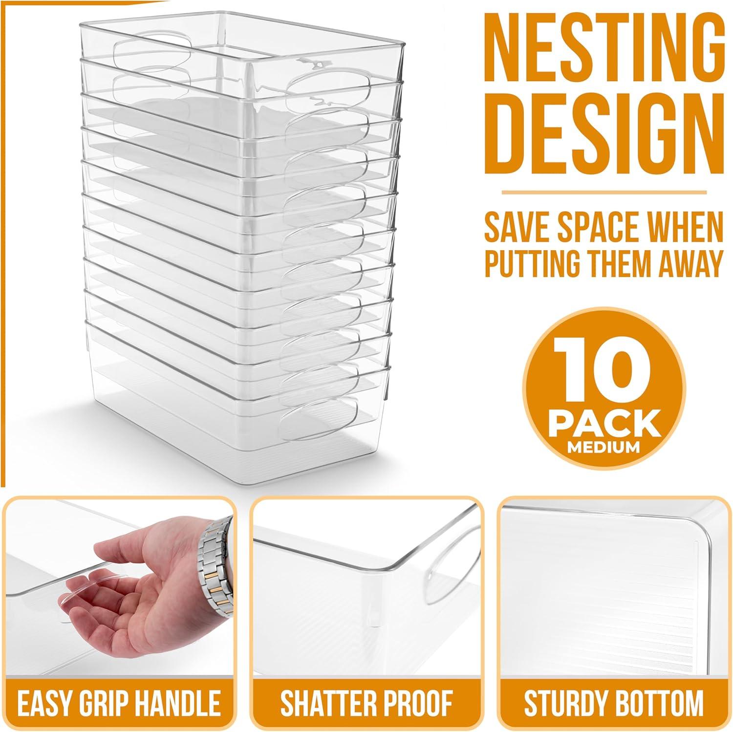 Sorbus Sorbus 10 Pack Narrow Clear Plastic Storage Bins with Handles for Shelves