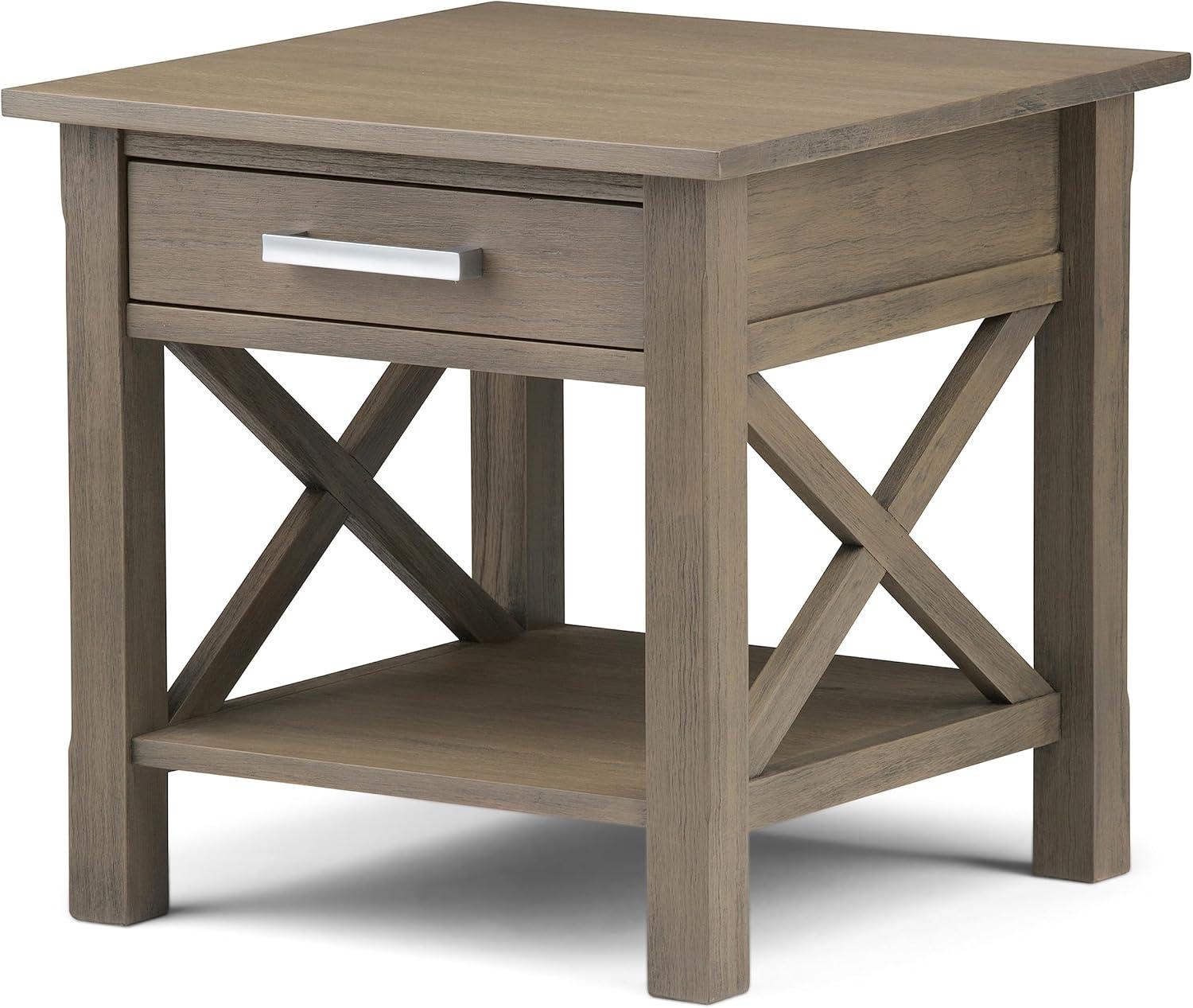 Farmhouse Gray Contemporary Square End Table with Storage