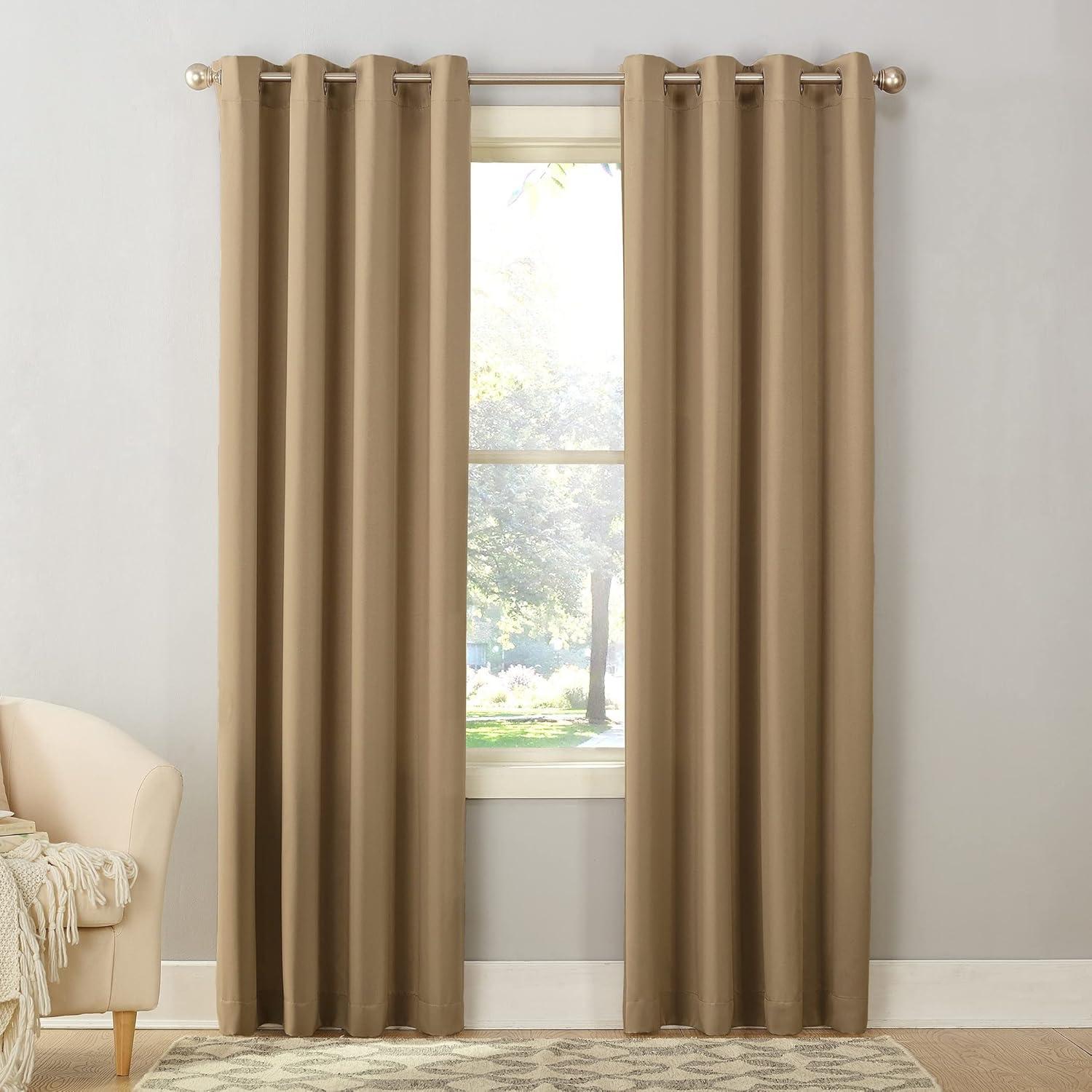 54"x84" Sun Zero Room Darkening Seymour Grommet Curtain Panel Taupe: Modern Faux Silk, Energy Efficient, Living Room
