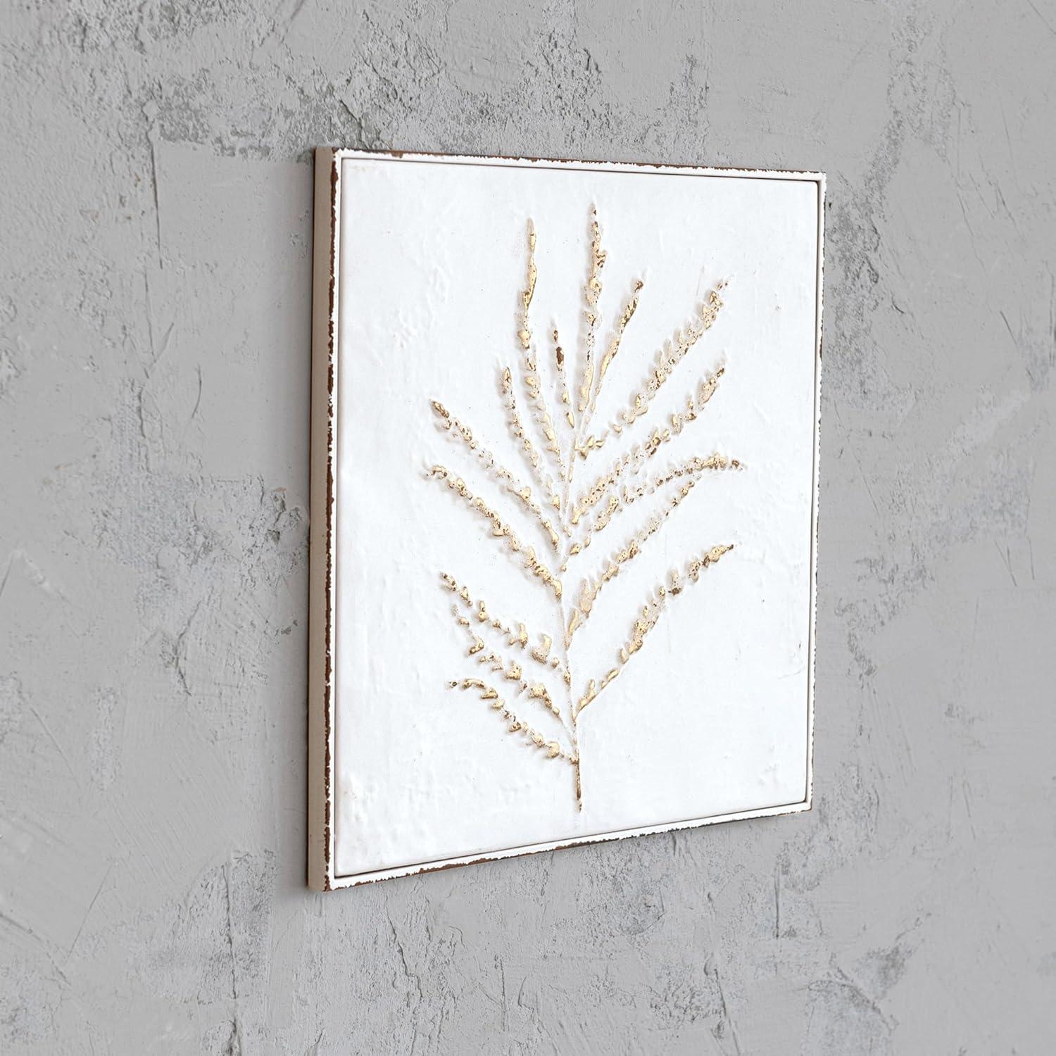 15-Inch Distressed White and Gold Metal Botanical Wall Sculpture