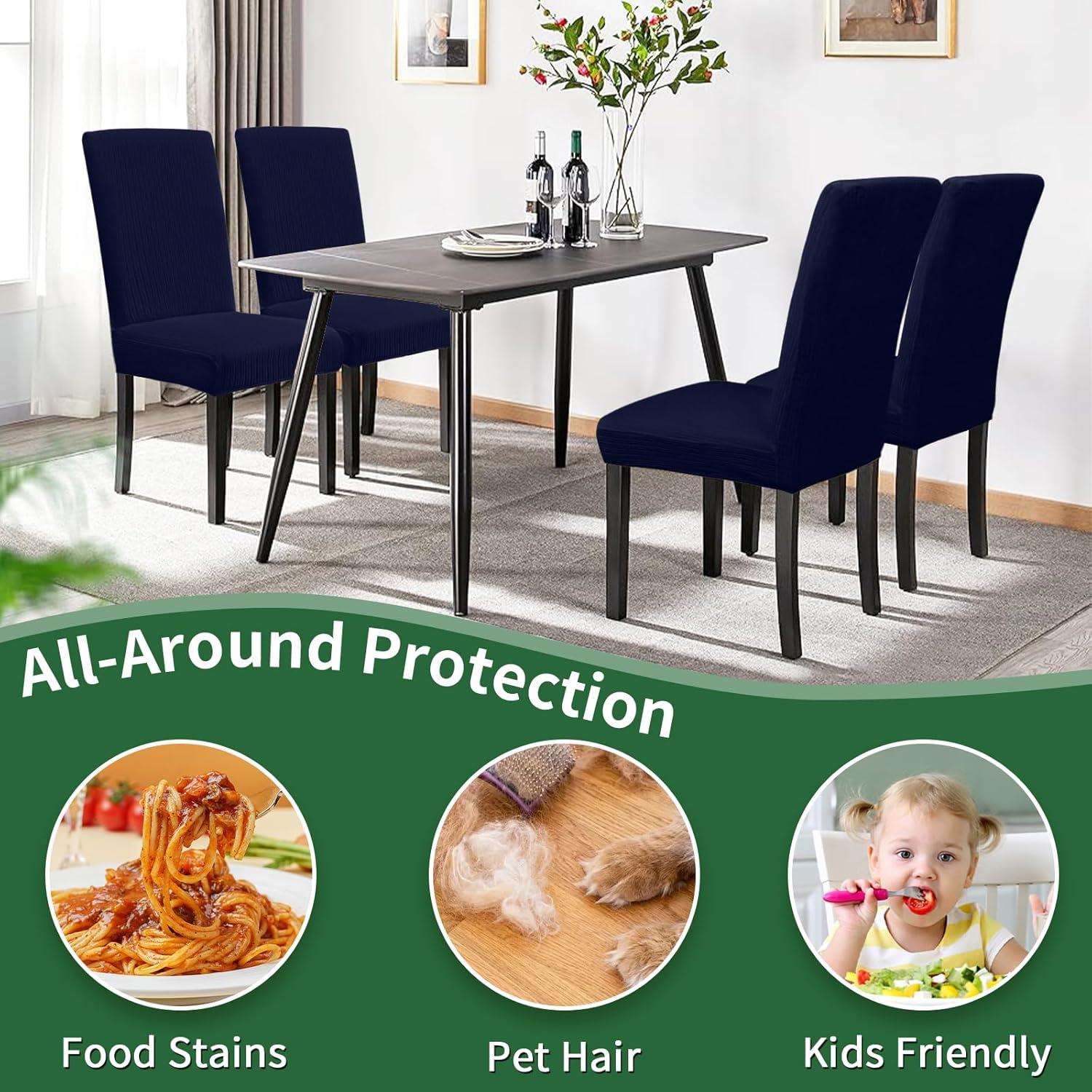 Chair Covers for Dining Room 4 Pack Navy Blue Chair Covers Super Fit Washable Kitchen Chair Protector Cover for Dining Room, Hotel, Ceremony