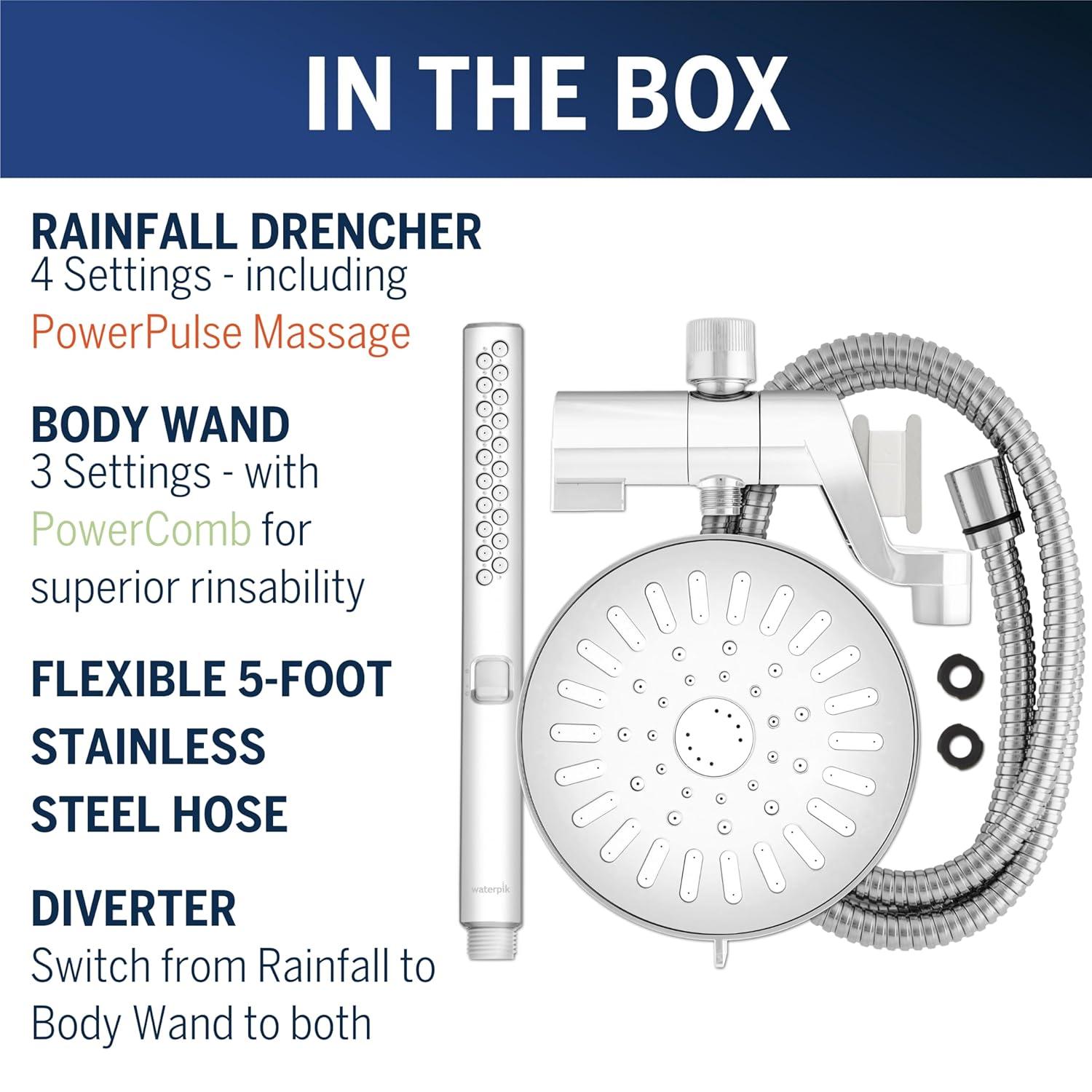 Waterpik BodyWand Spa System with PowerComb Chrome 7 settings Showerhead Combo 1.8 gpm