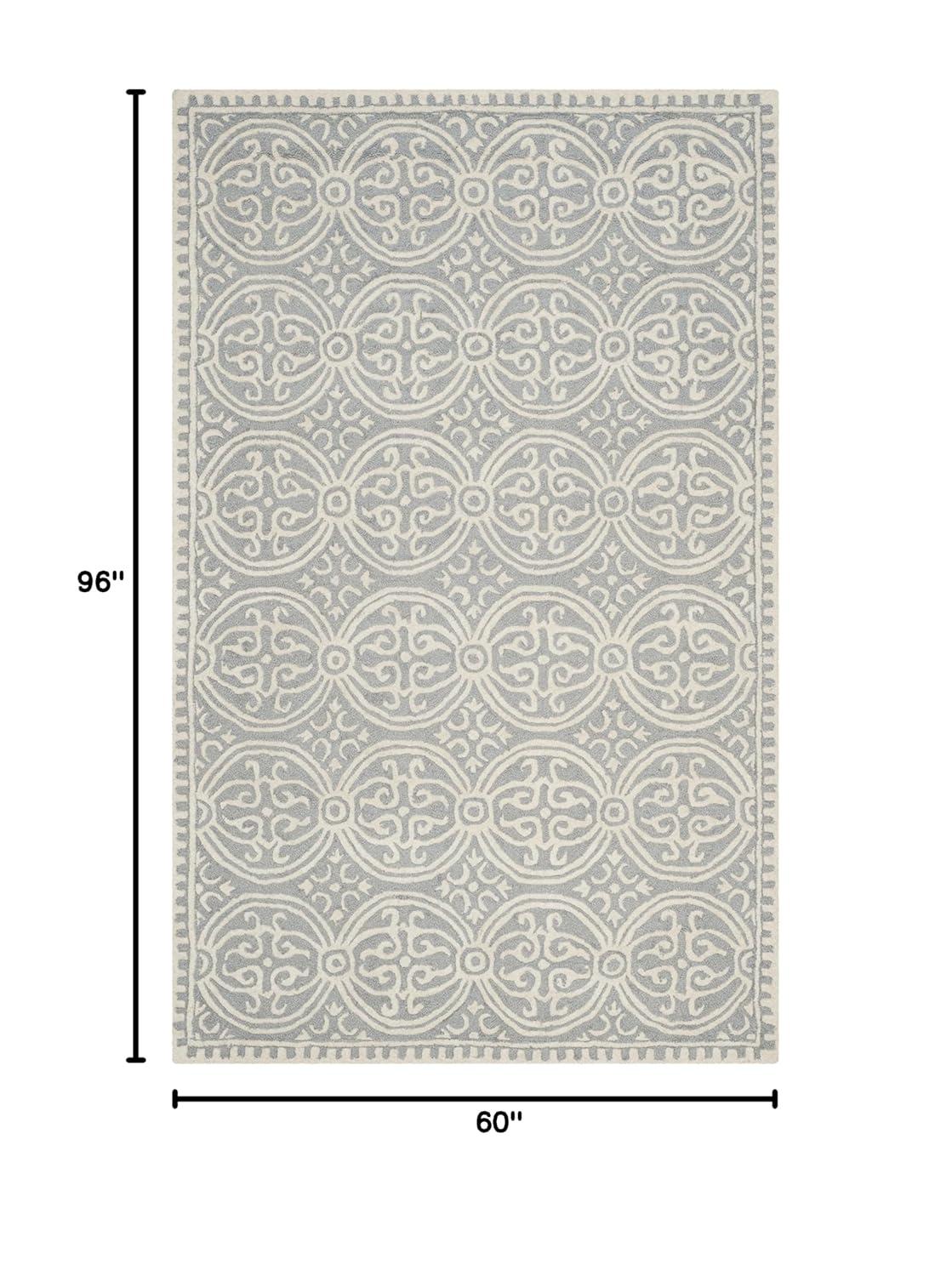 Safavieh Cambridge Damask 5 x 8 (ft) Tufted Wool Silver/Ivory Rectangular Indoor Abstract Area rug