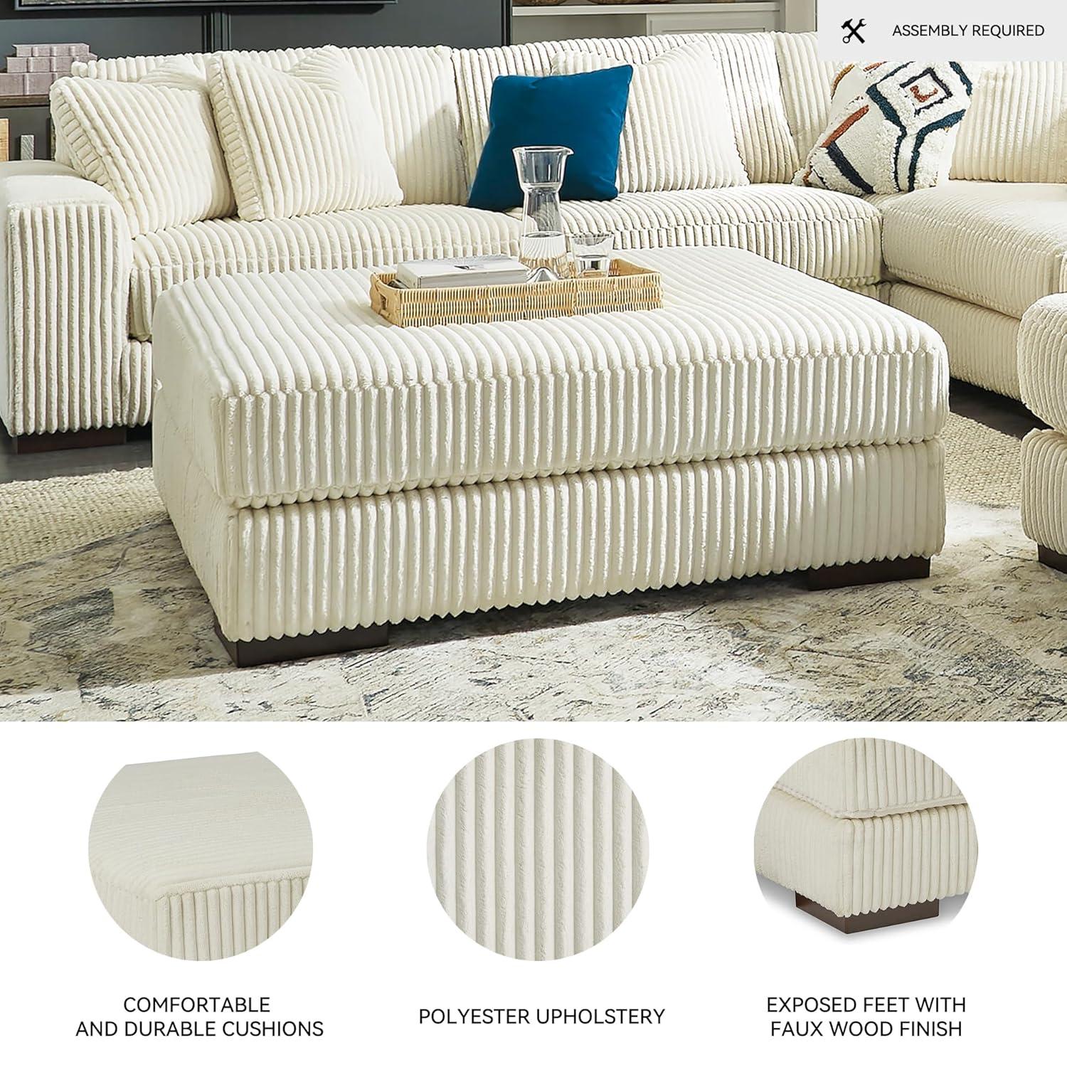 Lindyn Cream Polyester Upholstered Oversized Accent Ottoman