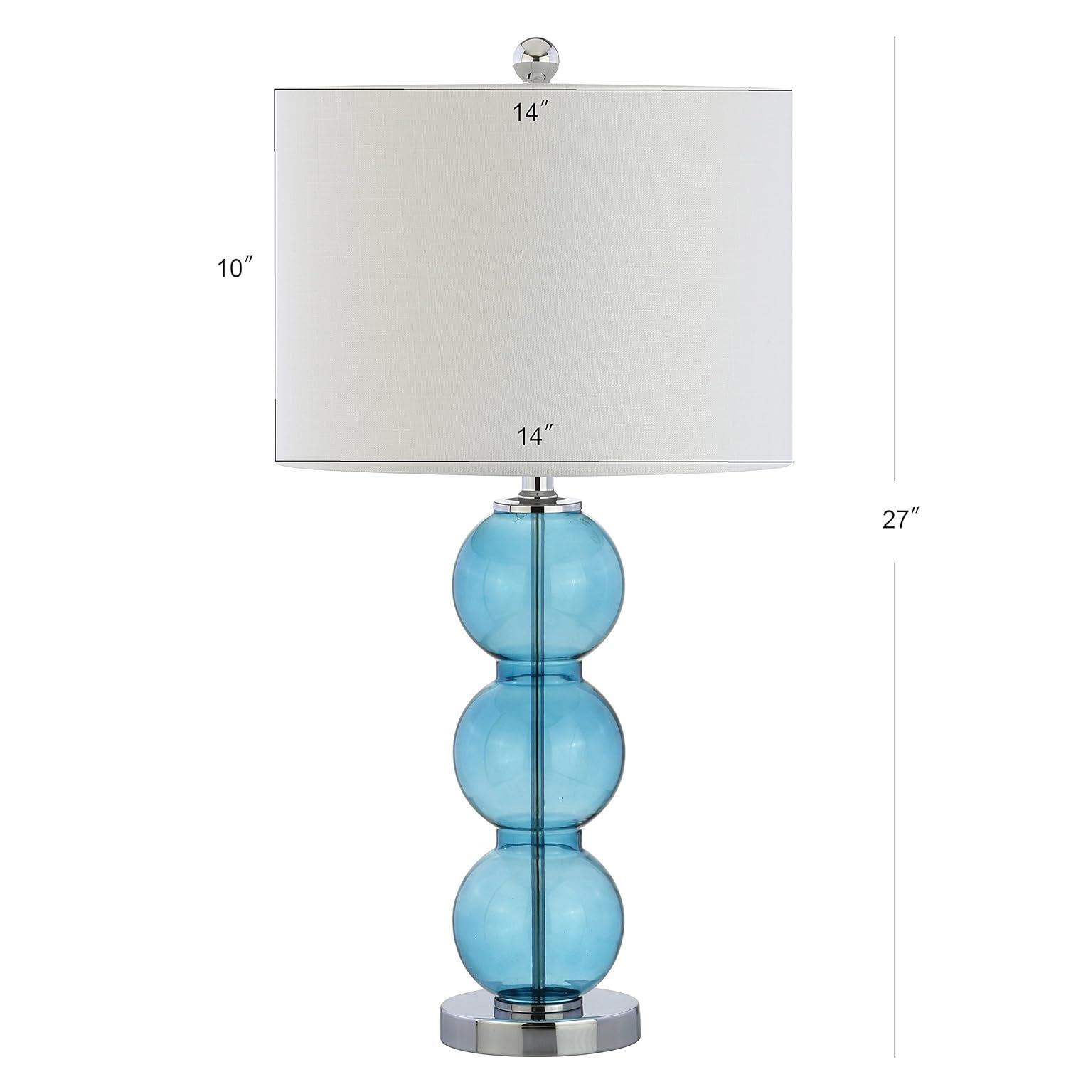 JONATHAN Y Bella 27" Glass Triple-Sphere LED Table Lamp, Sky Blue/Chrome (Set of 2)