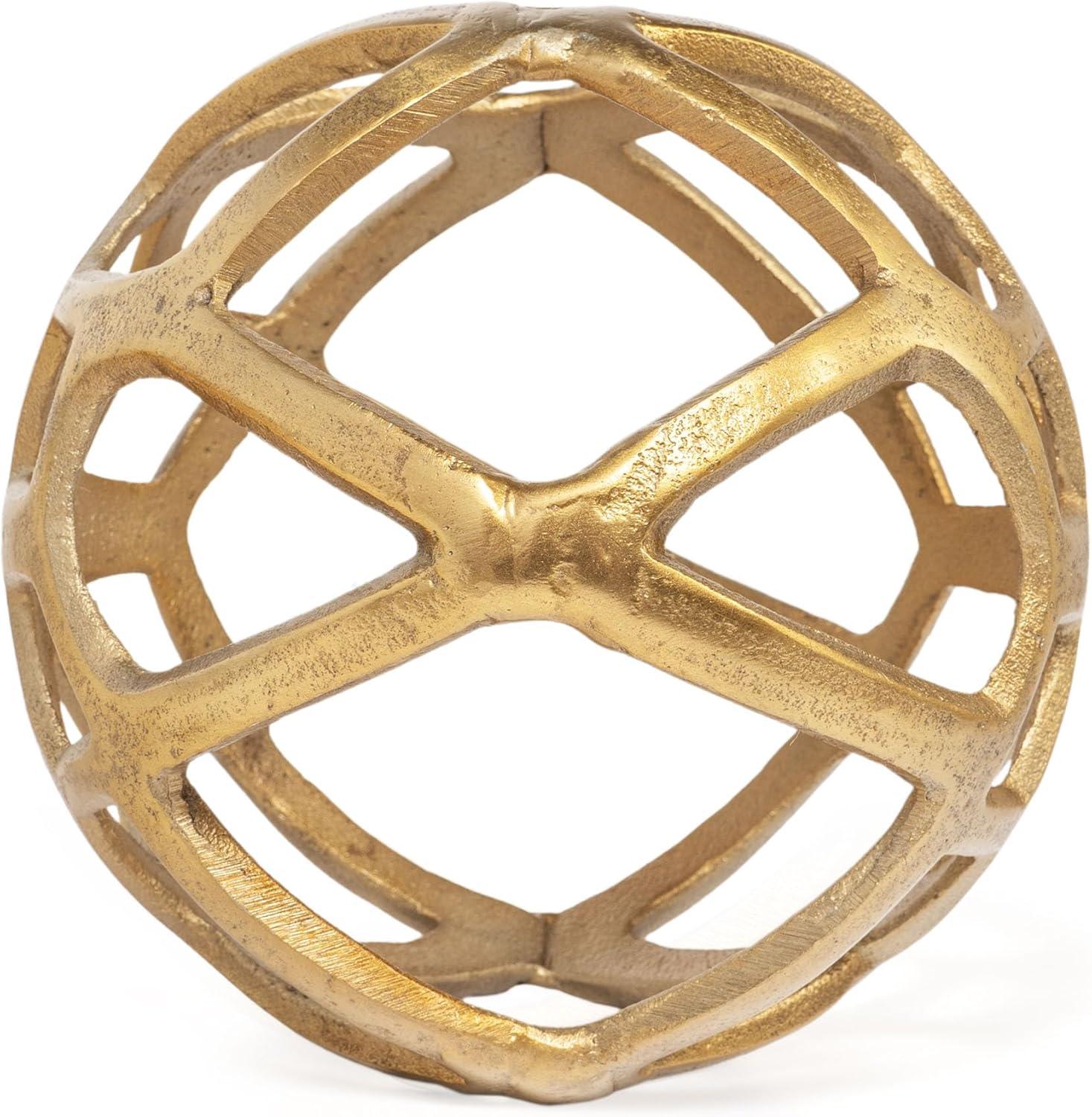 Vyan 7" Gold Cast Aluminum Decorative Orb Sculpture