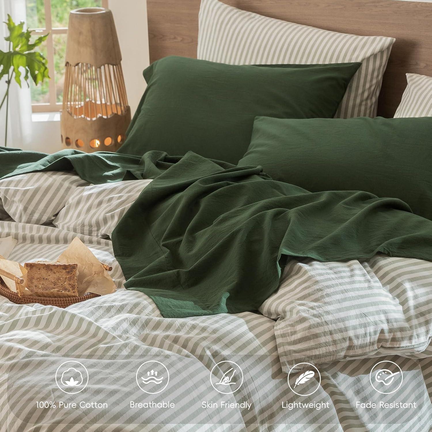 MOOMEE 100% Washed Cotton Linen Like Textured Duvet Cover Set