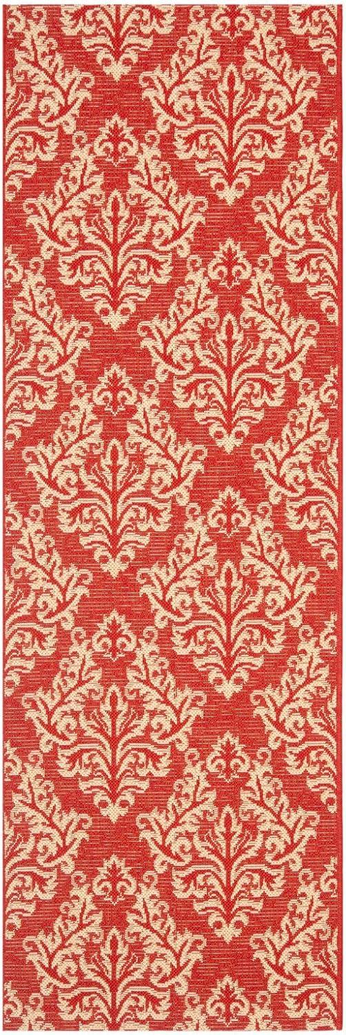 Red Rectangular Synthetic Stain-Resistant Damask Area Rug