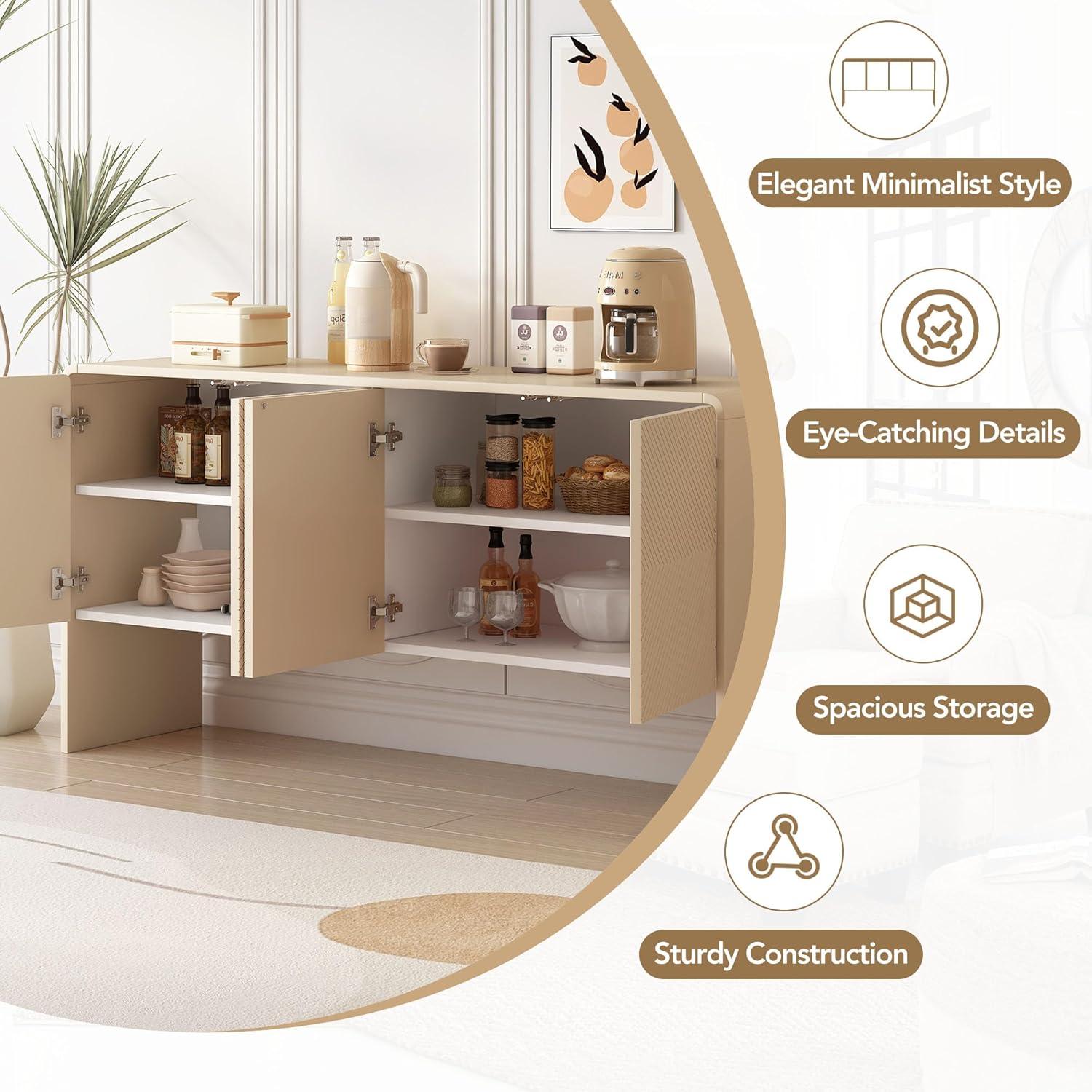 Apricot Cream 60" MDF and Particle Board Minimalist Sideboard with Adjustable Shelves