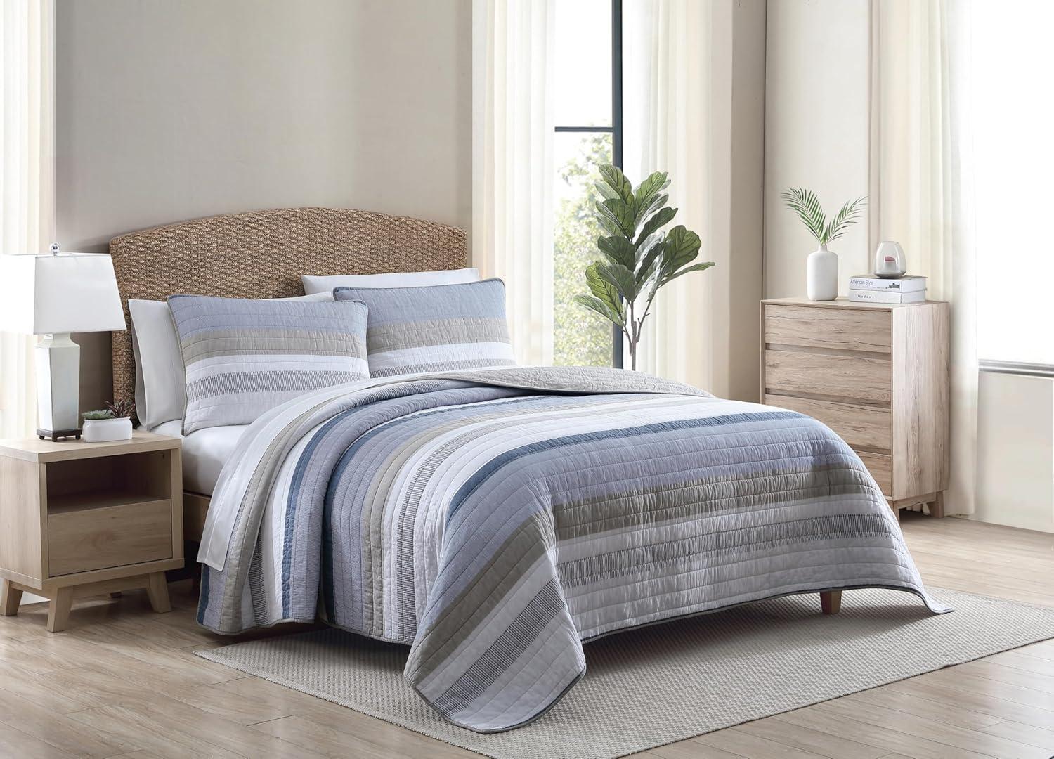 Nautica Galewood Cotton Reversible Beige Quilt Set