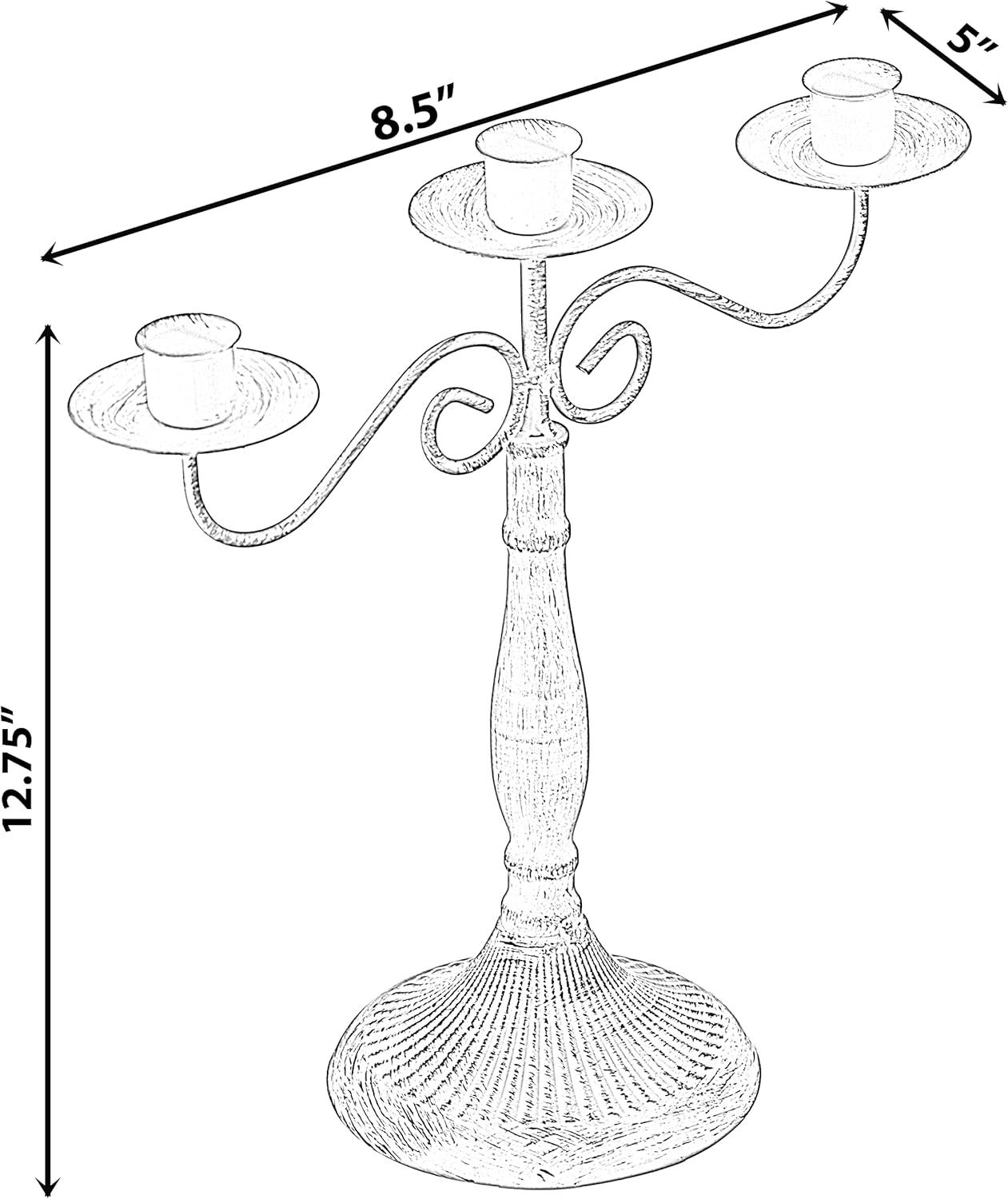 Fabulaxe Antique Distressed Metal Candelabra and Candlestick for Dining Room, Entryway, Kitchen and Vanity