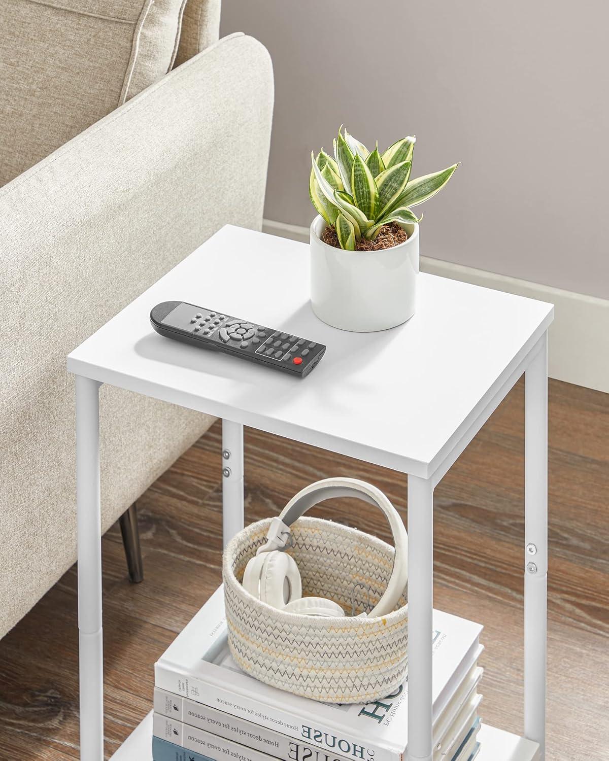 White Metal Rectangular End Tables with Storage Shelves