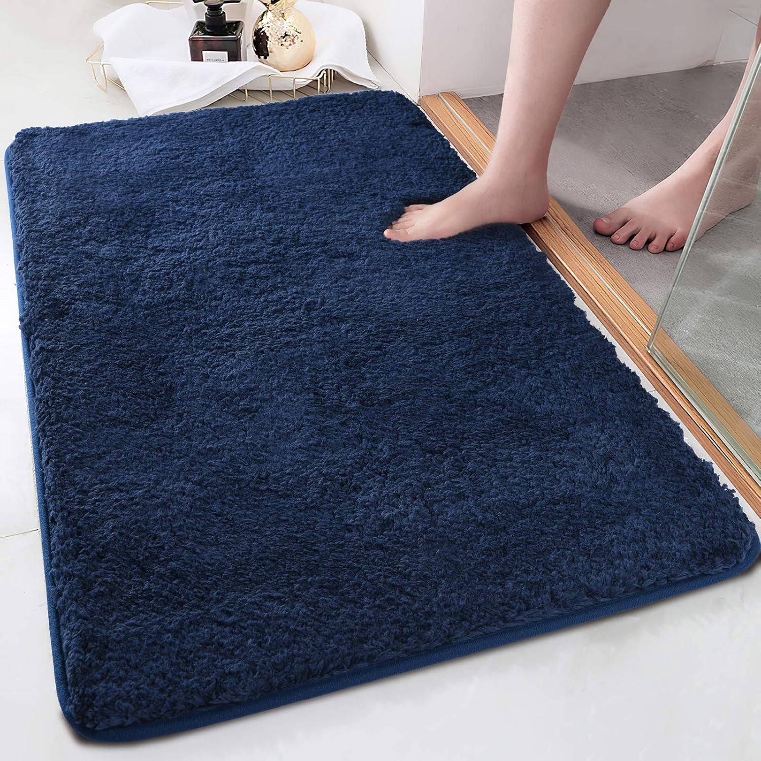 COSY HOMEER Bath Rugs for Bathroom Extra Thick- Anti-Slip Bath Mats Soft Plush Yarn Shaggy 100% Strong Mirco Polyeste Mat Living Room Bedroom Mat Floor Water Absorbent(Navy,20x32 - Inches)