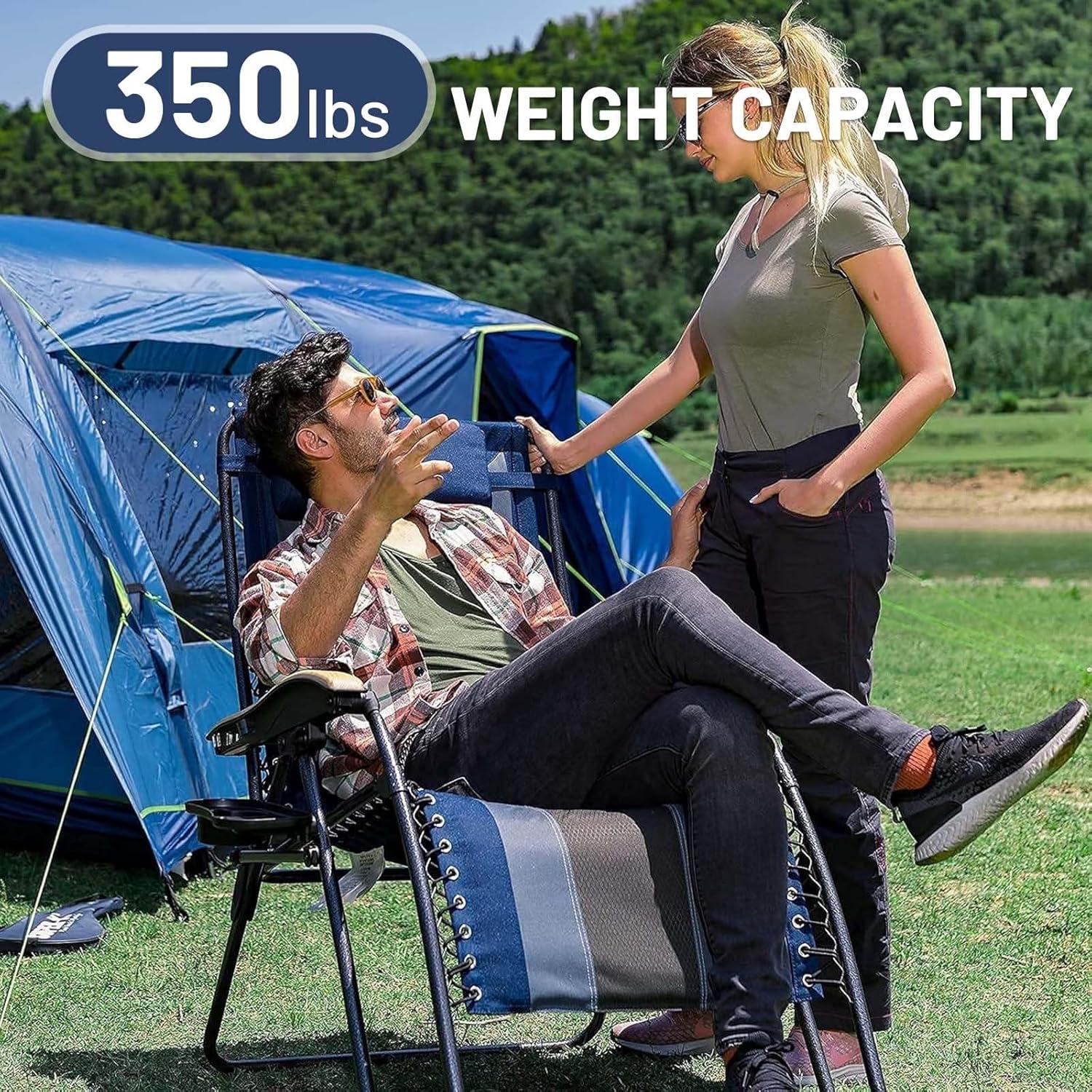 TIMBER RIDGE Oversized Zero Gravity Chair, Padded Reclining Lounge Chair with Adjustable Headrest & Cup Holder, Heavy Duty Support 350 lbs, Foldable for Camping, Lawn, Outdoor & Indoor