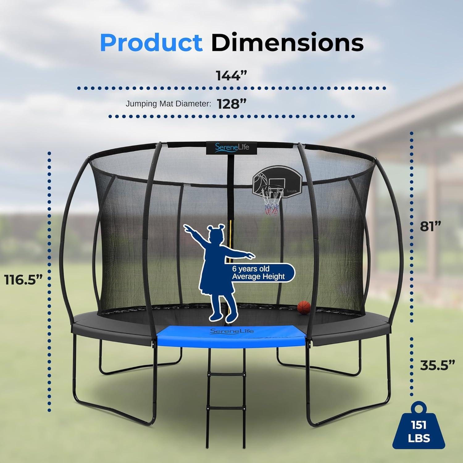 12ft Black Outdoor Trampoline with Net Enclosure