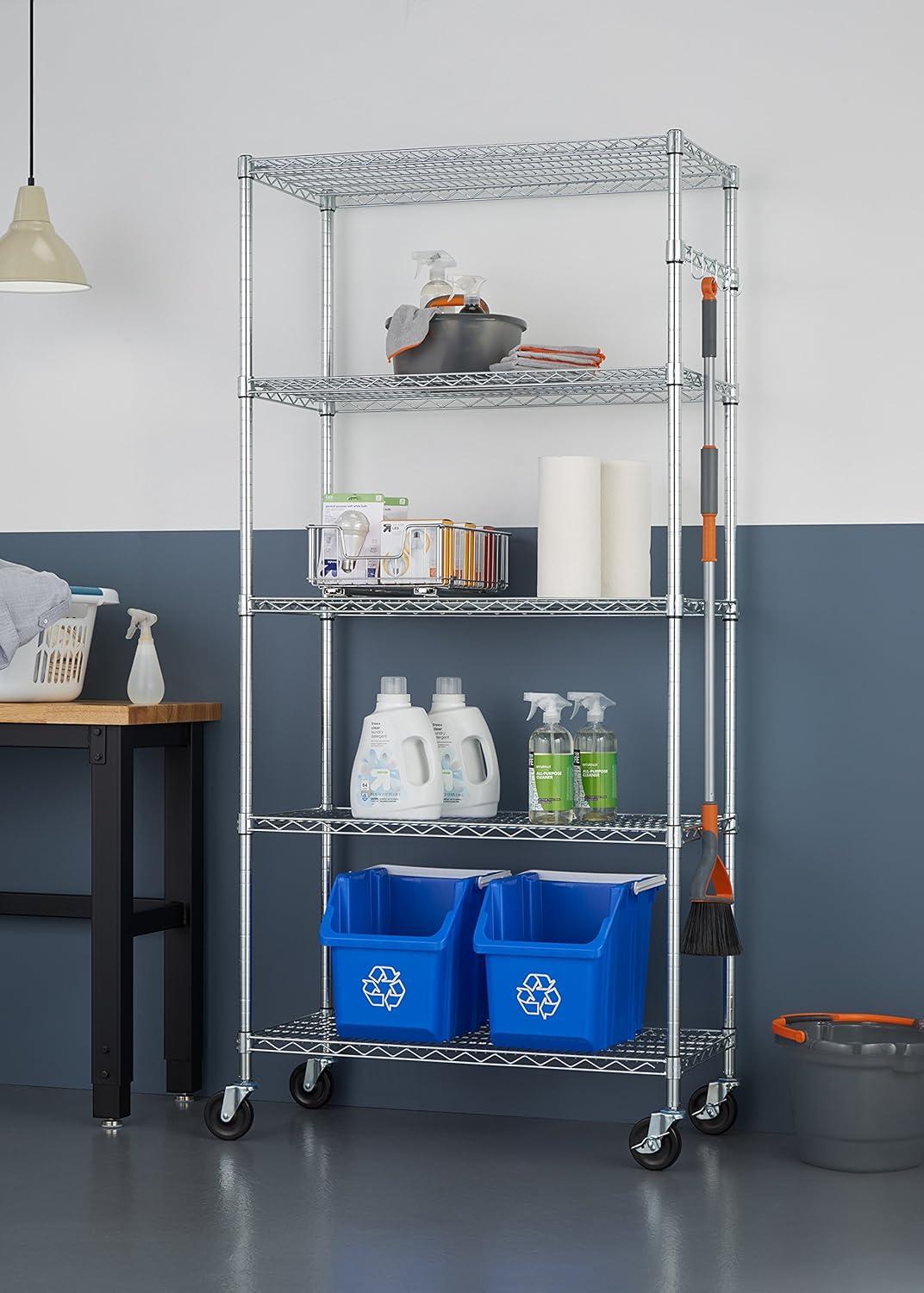 36" W x 18" D x 72" H 5 Tier Wire Shelving with Sidebar and Wheels