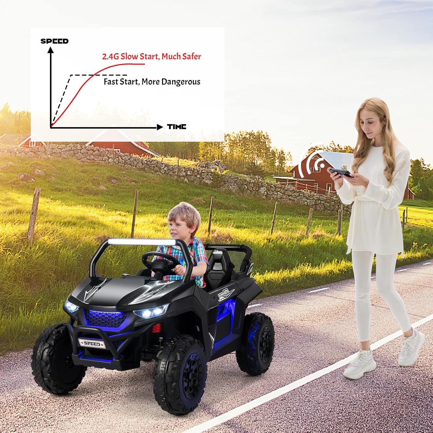 OLAKIDS 2 Seater Kids Ride On UTV, 12V Electric Truck Car with Remote Control, Children Battery Powered Vehicle with Music, 4 Wheels Suspension, Bluetooth, MP3, USB, FM, Horn (Dark)