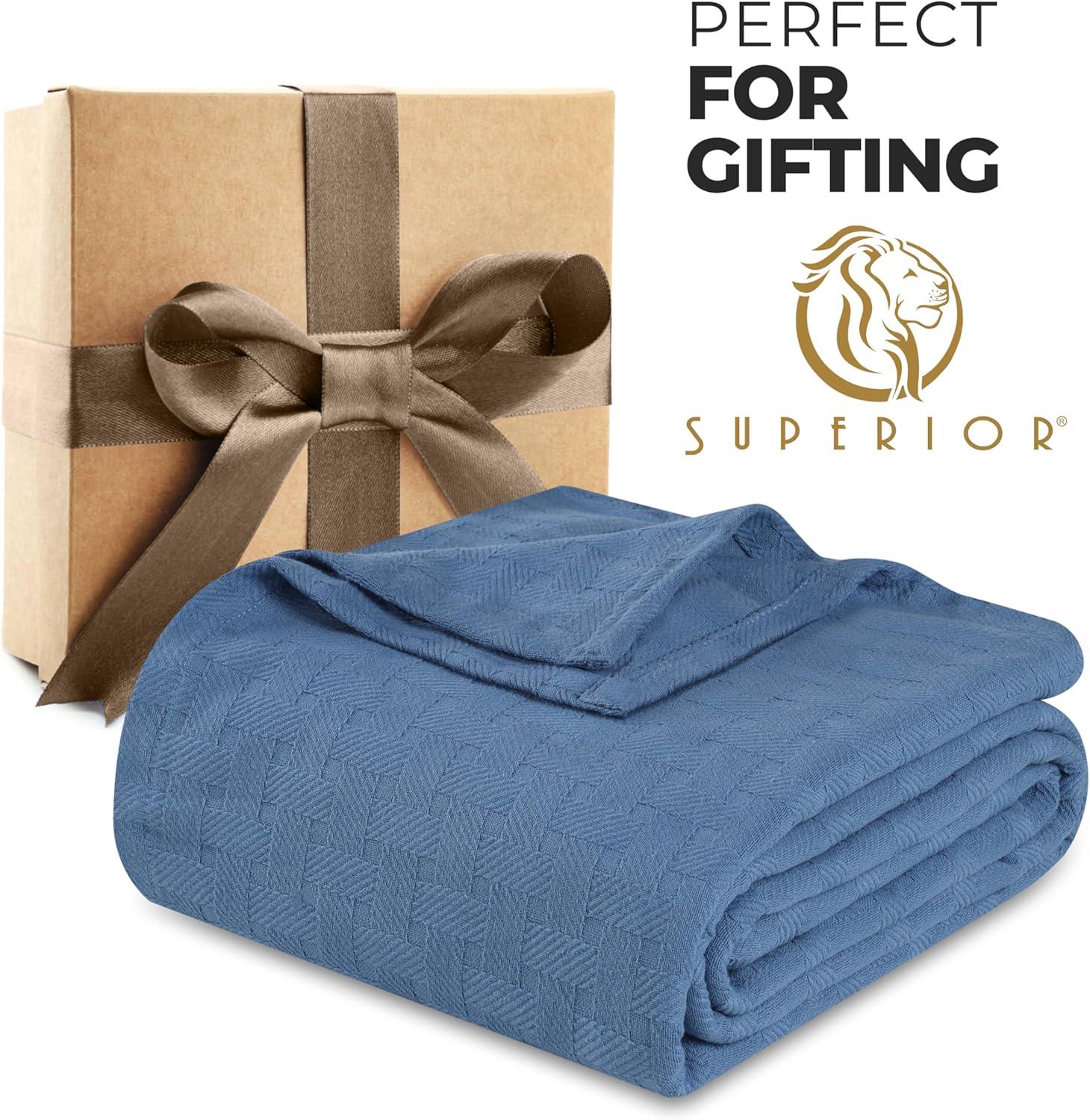 Superior Basketweave All-Season Cotton Blanket, Throw, Denim Blue