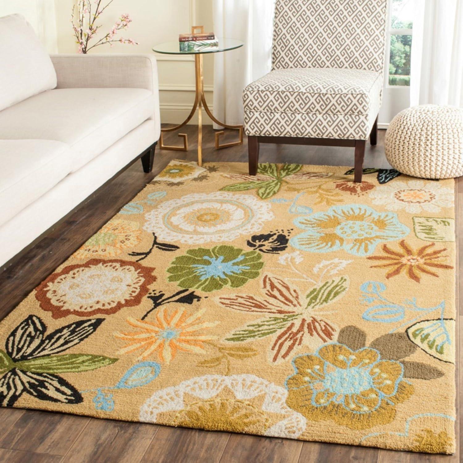 Taupe and Multicolor Floral Synthetic Runner Rug