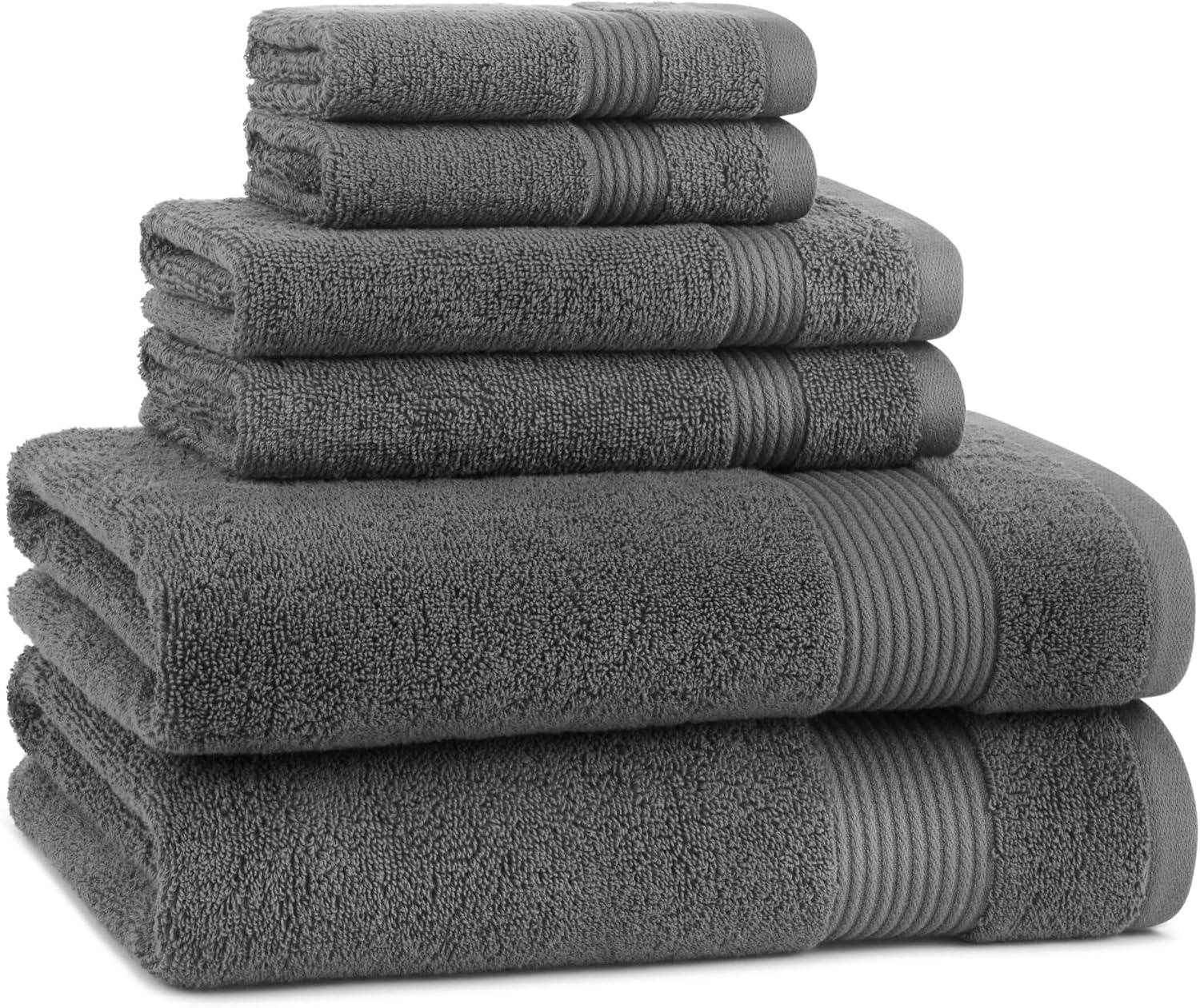 Host & Home Cotton Luxury 6-Piece Bath Towel Set, Quick-Drying, Dobby Border