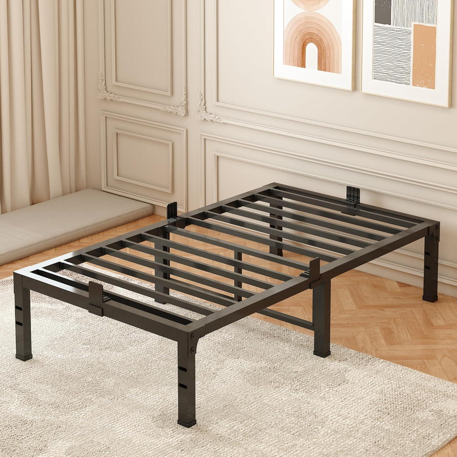 Black Twin Metal Platform Bed Frame with Slats