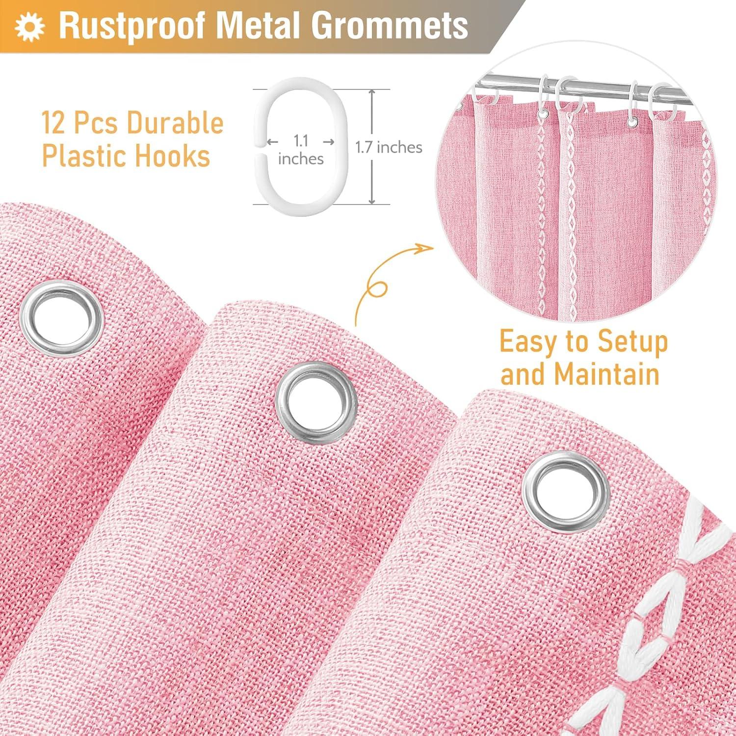 BTTN Pink Boho Shower Curtain, Linen Rustic Striped Fabric Shower Curtain Set with Tassel, Water Repellent, Bohemian Modern Farmhouse Cloth Shower Curtain for Bathroom with Hooks, 72"x72", Blush