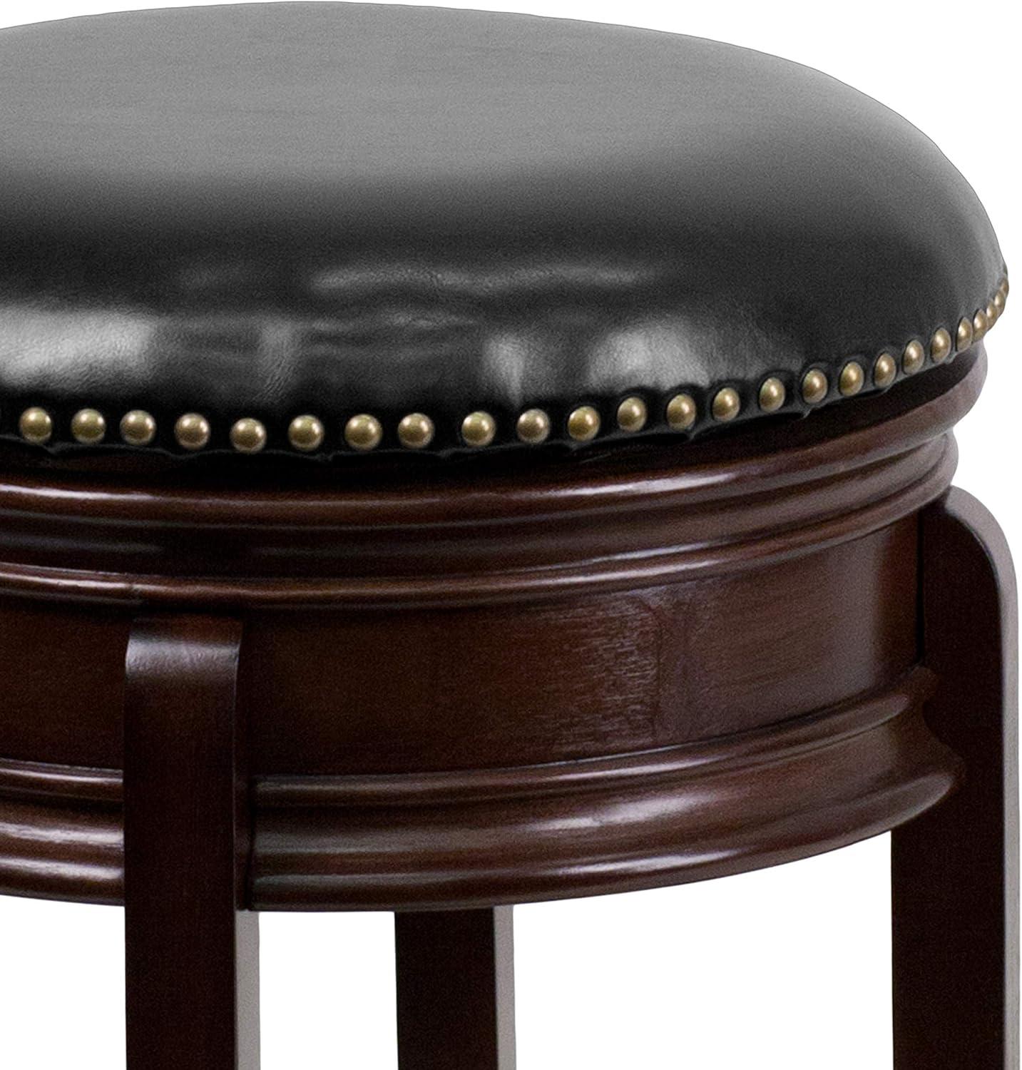 24'' Black Leather Swivel Saddle Wood Counter Stool