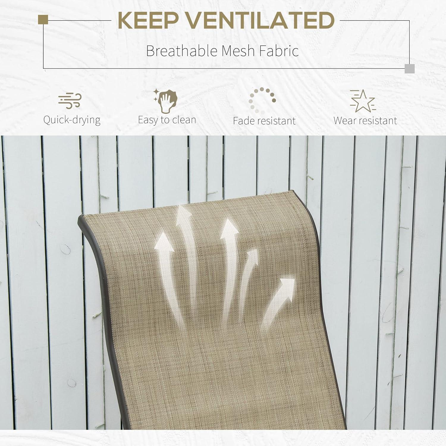 Tan Metal Outdoor Glider Chair with Mesh Fabric