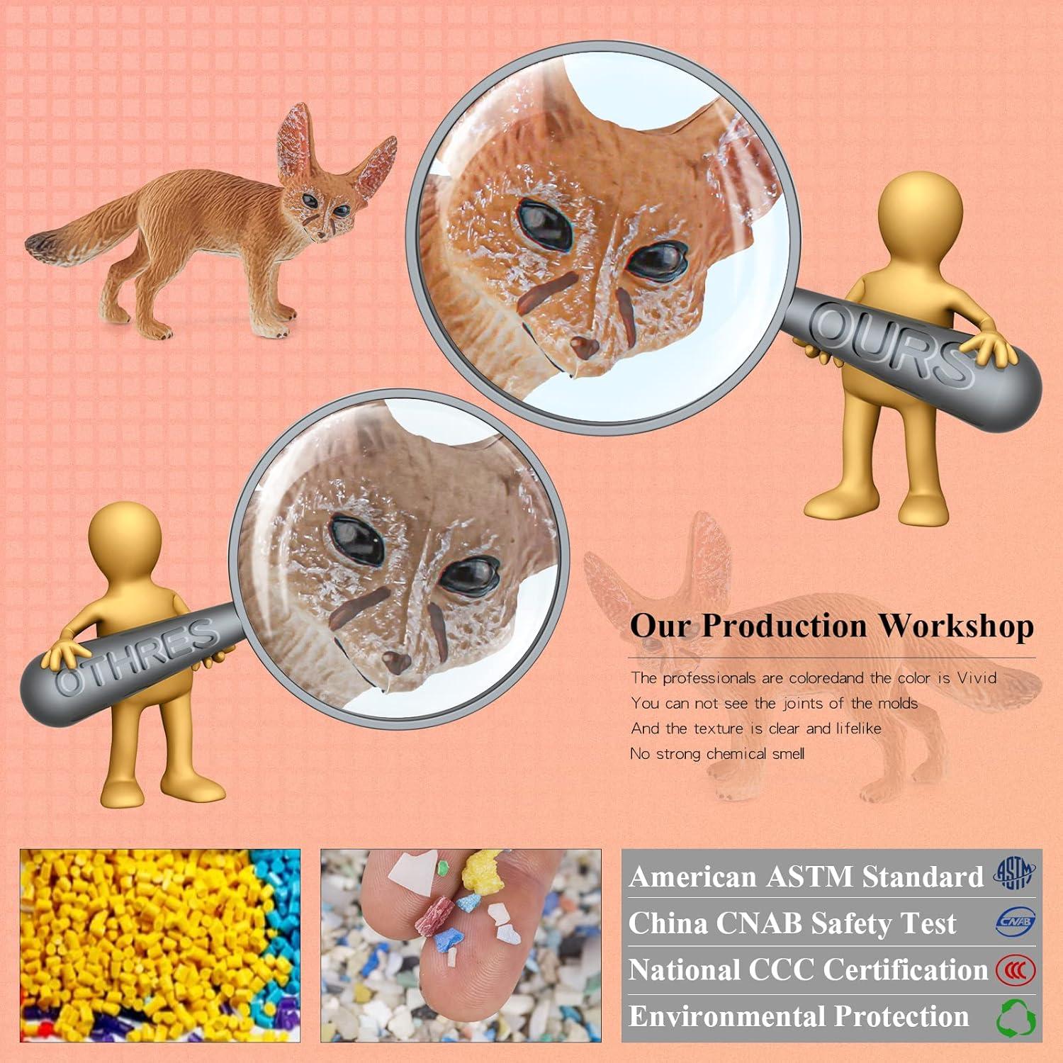 3PCS Desert Fox Figure Wolf Figurine Set Forest Woodland Animal Figurines Toys Set Plastic Animals Figure Gift for Kids Birthday 3 4 5 6 Year Old