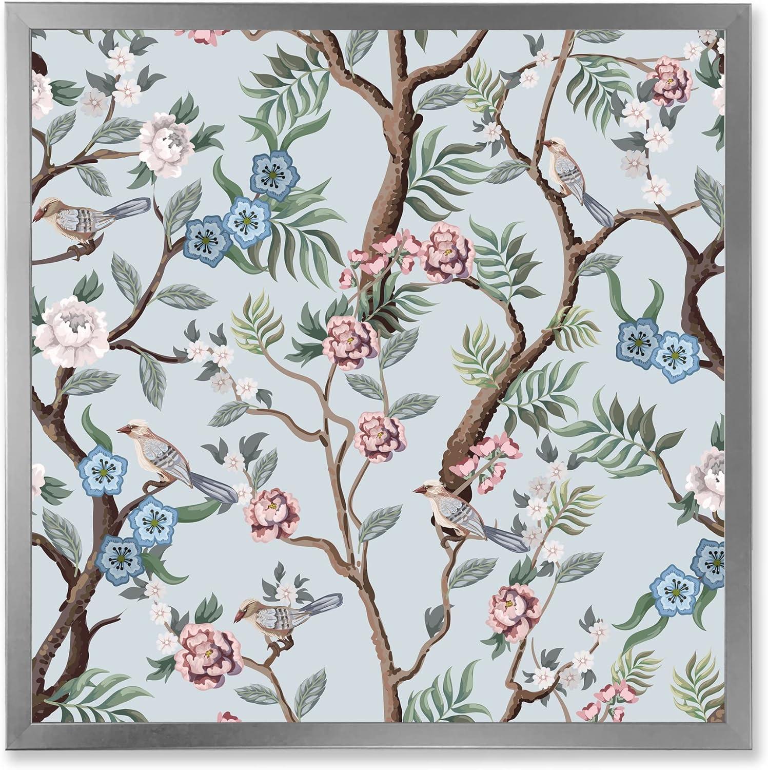 Designart 'Birds and Peonies With Chinoiserie X' Traditional Framed Art Print