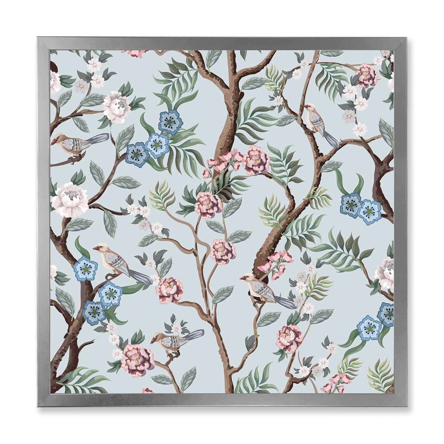 Designart 'Birds and Peonies With Chinoiserie X' Traditional Framed Art Print
